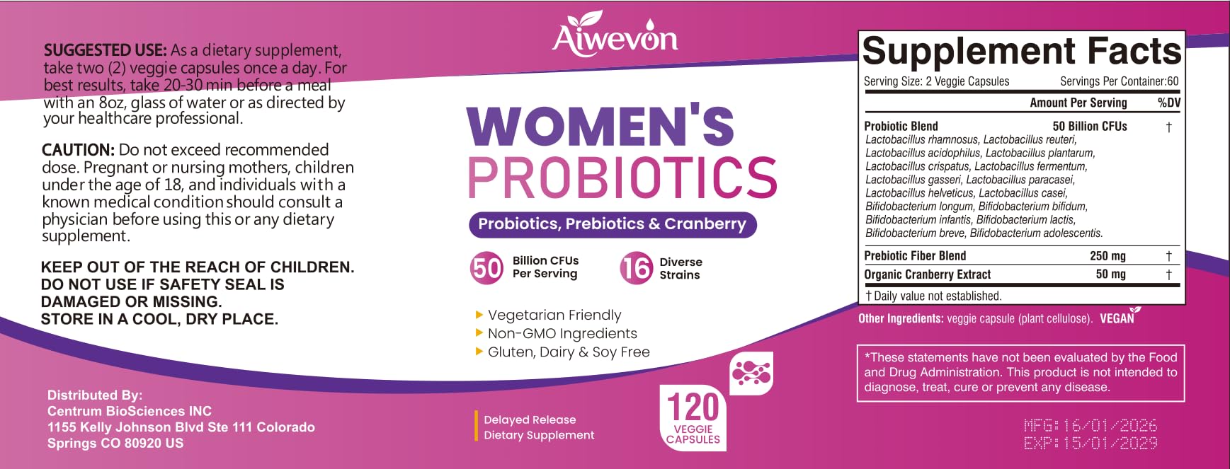 Aiwevon Women’s Probiotic Capsules showing delayed release feature
