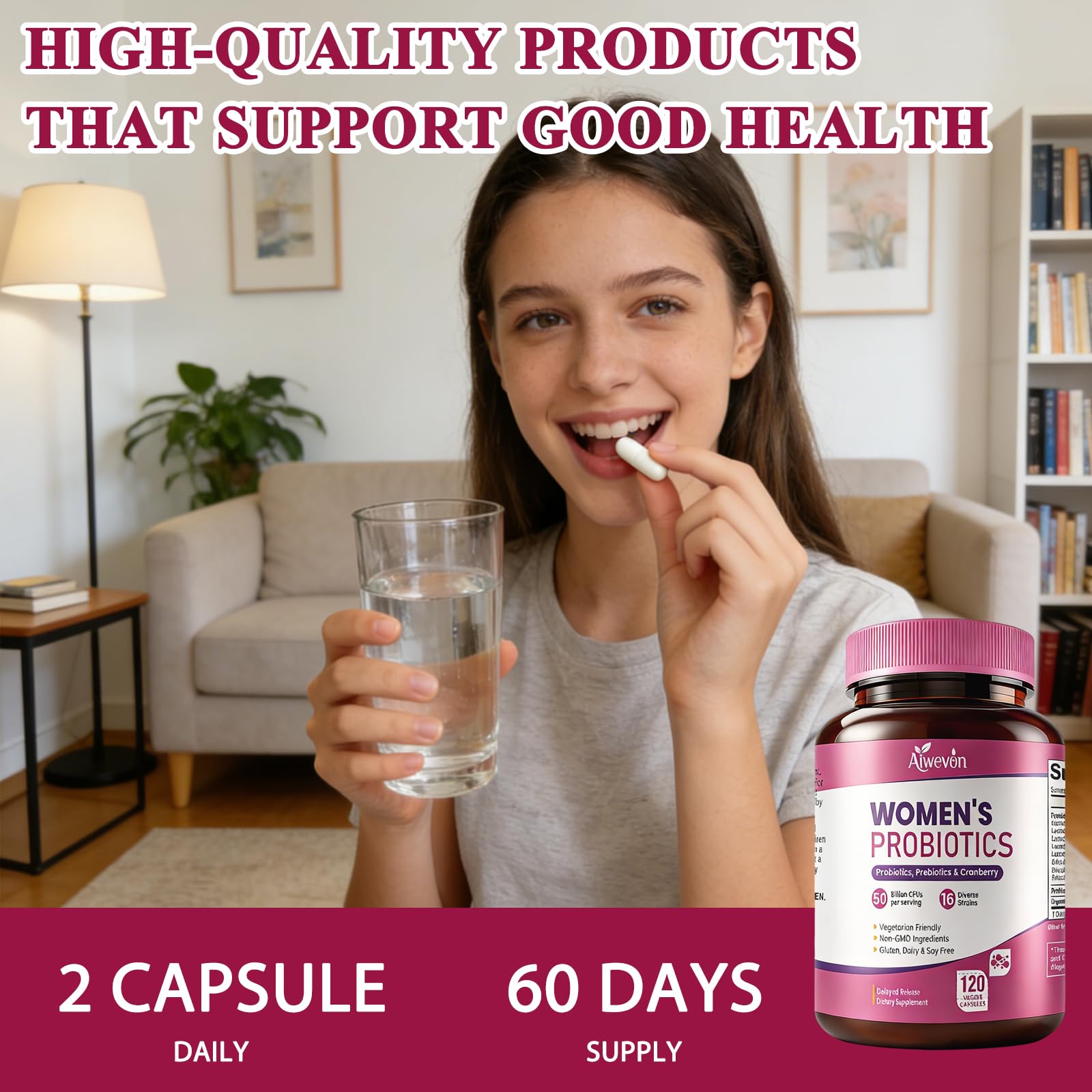 Aiwevon Women’s Probiotic Capsules side view showing capsule details