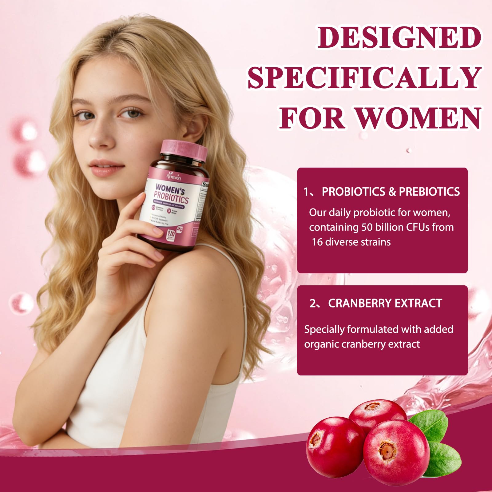 Aiwevon Women’s Probiotic Capsules with a measuring spoon