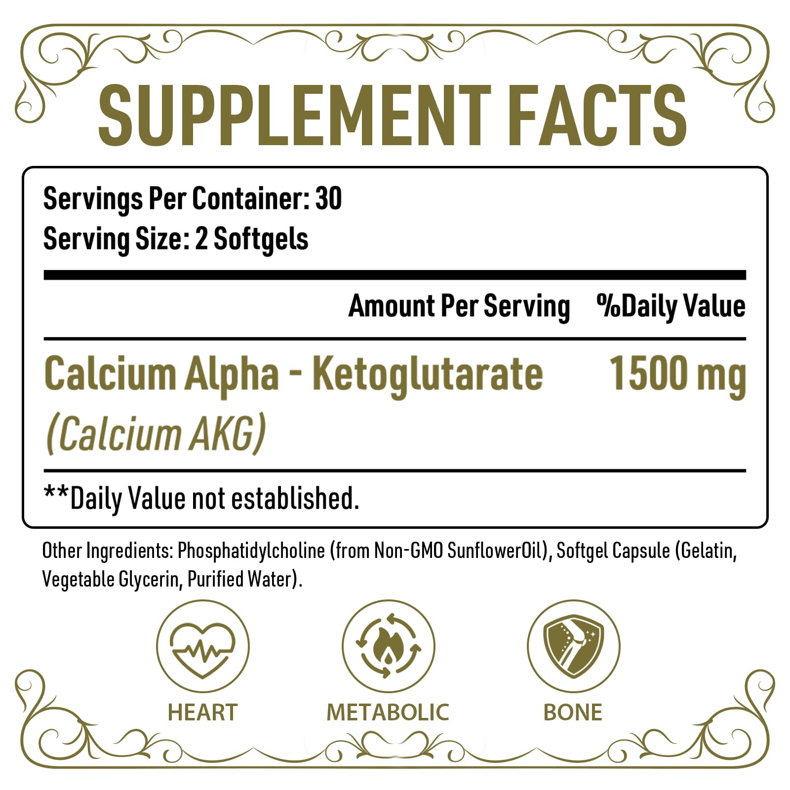 AJAXERRUE Calcium AKG Liposomal Capsules 1500mg bottle side view