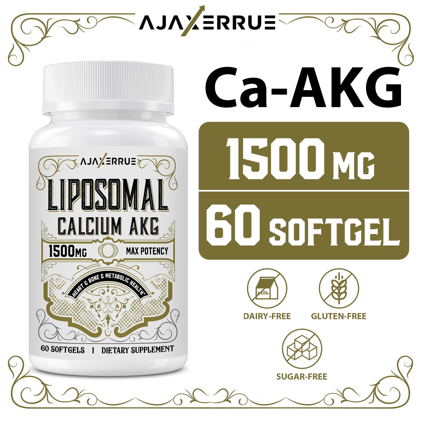 AJAXERRUE Calcium AKG Liposomal Capsules 1500mg nutritional information