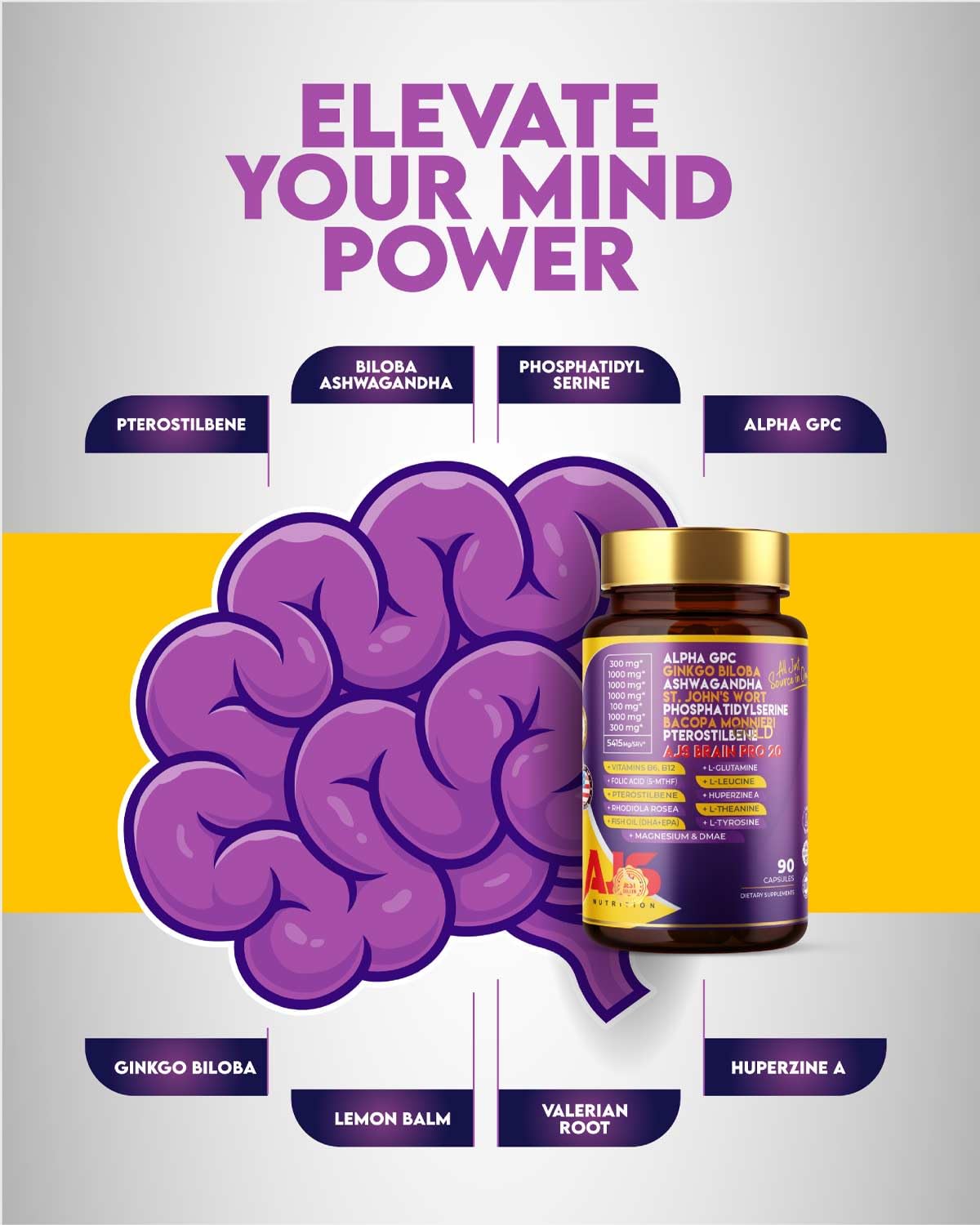 AJS Nutrition Ginkgo Biloba supplement showing capsule size