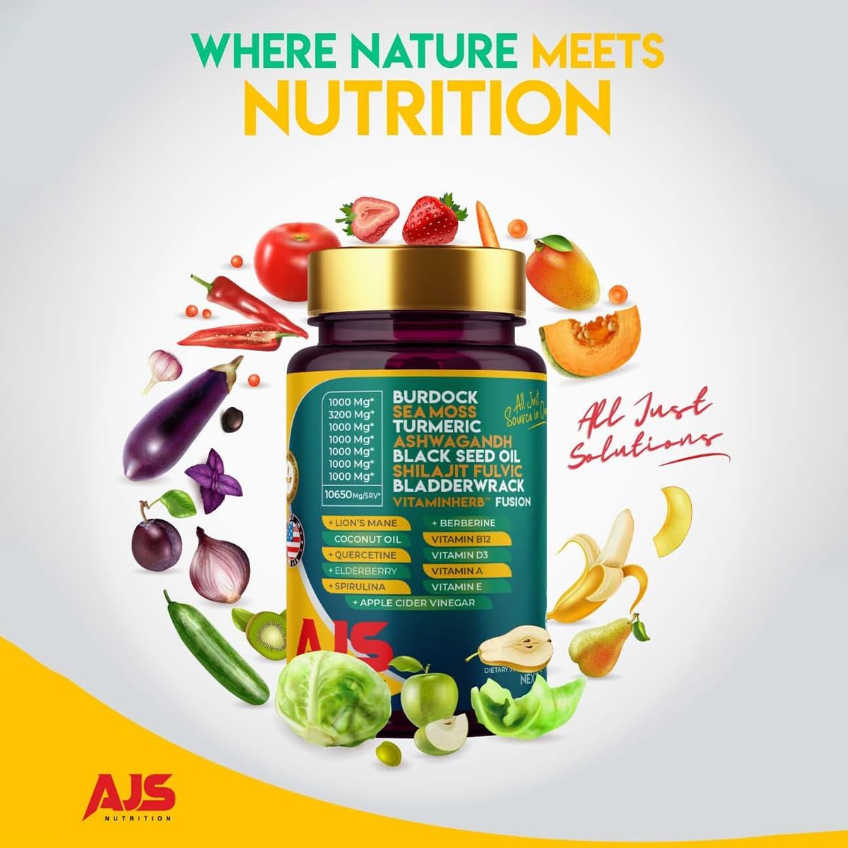 AJS Nutrition Sea Moss Capsules displayed with other health supplements