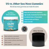 Akasha Superfoods Sea Moss Gummies with a handful of gummies beside the bottle