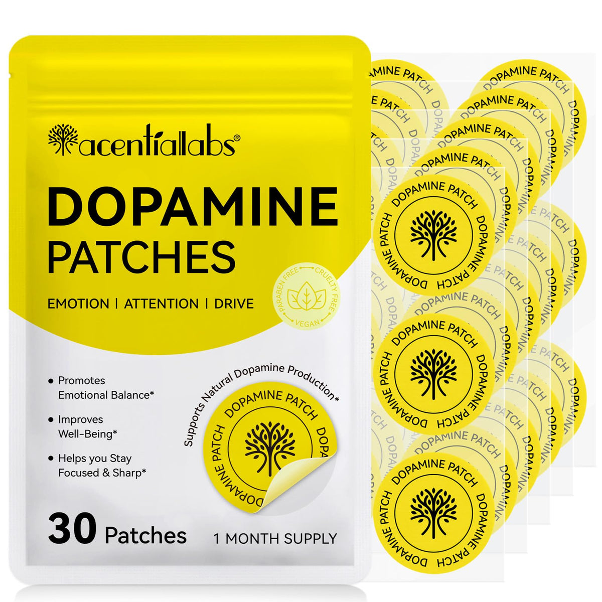 Akeeronn Mood Support Patches box front view with 30 patches