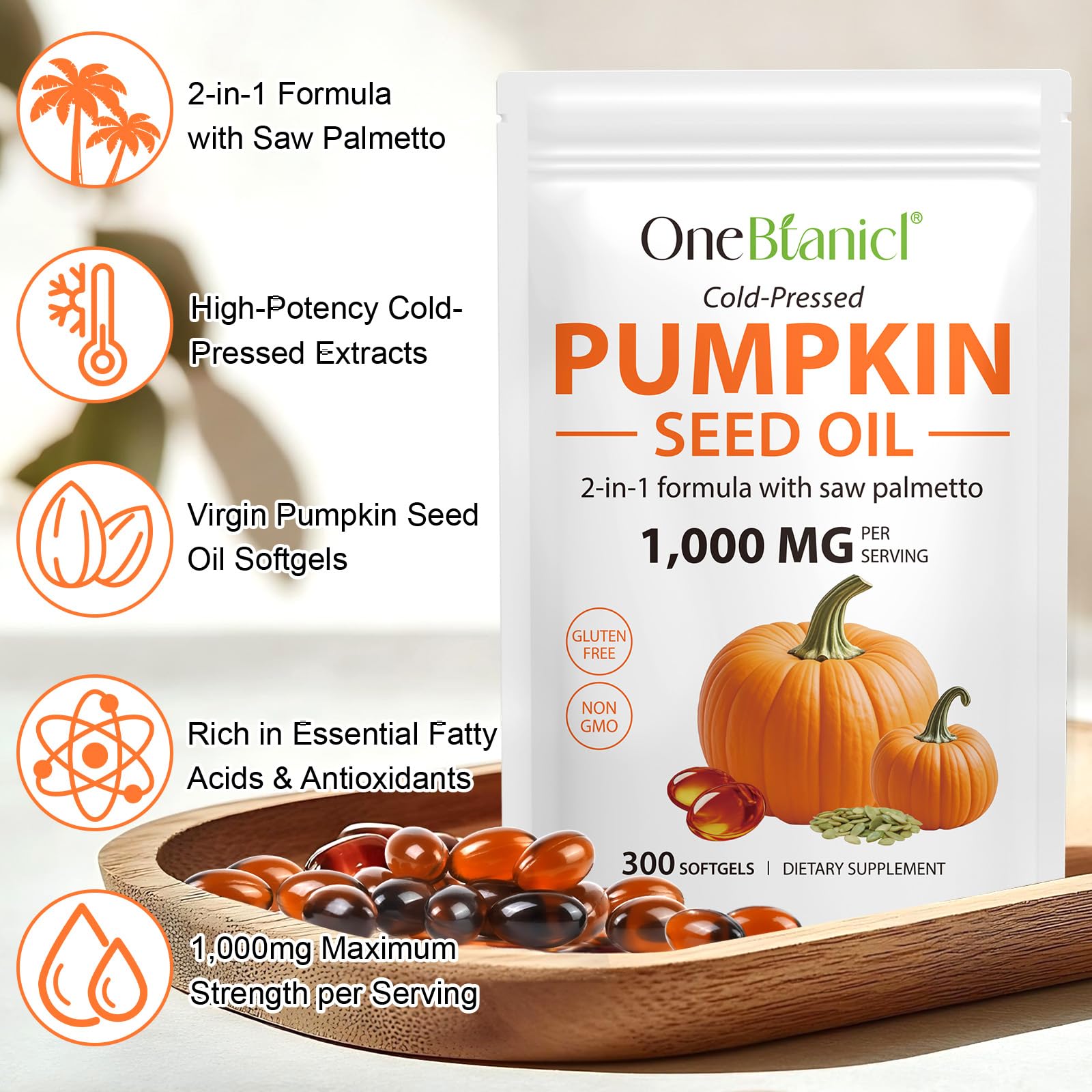Akeeronn Pumpkin Seed Oil Capsules bottle side view