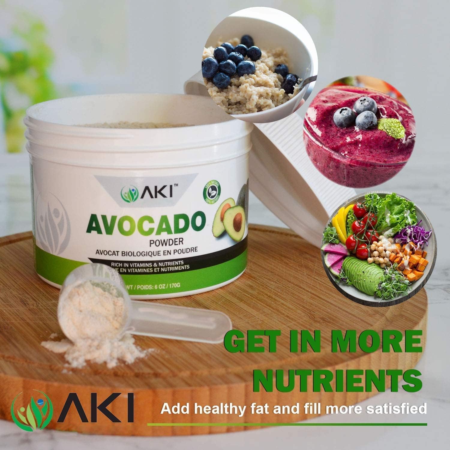 AKI ORGANIC Avocado Powder mixed in yogurt