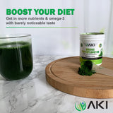 AKI ORGANIC Marine Phytoplankton Omega 3 Supplement on a kitchen counter