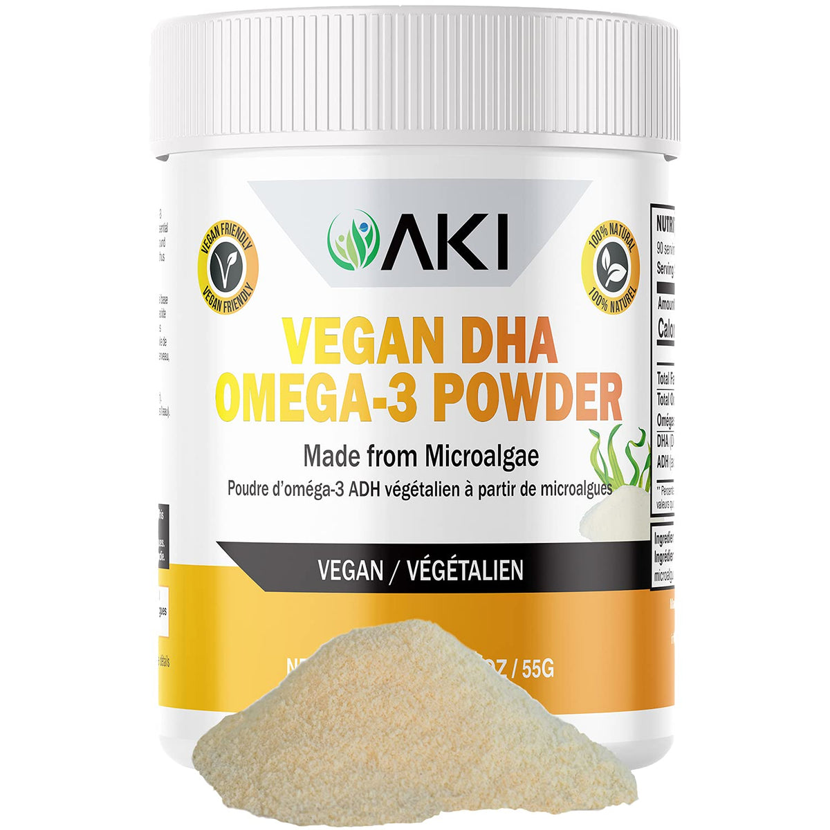 AKI ORGANIC Omega 3 DHA Microalgae Powder front view