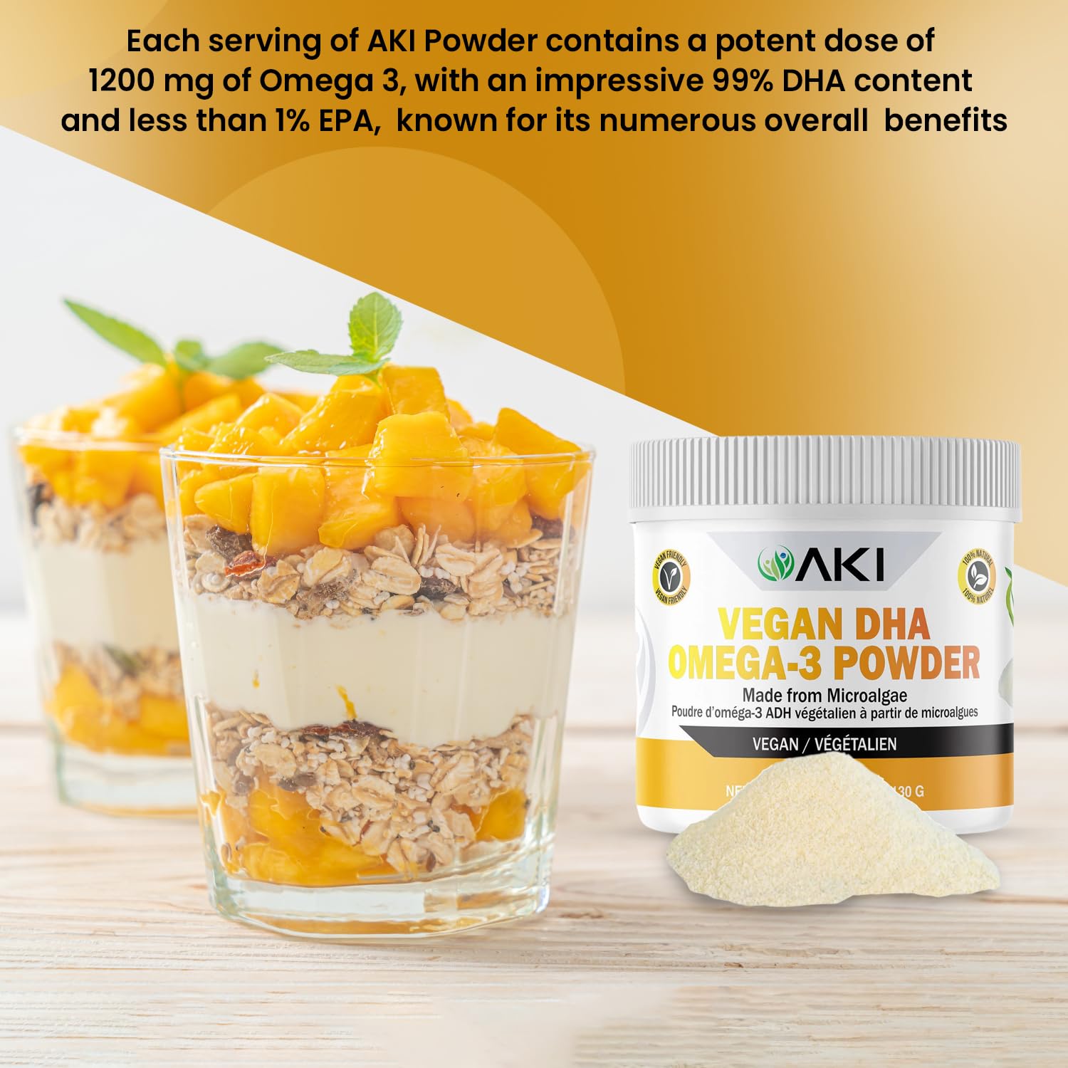 AKI ORGANIC Omega-3 DHA Microalgae Powder lifestyle scene