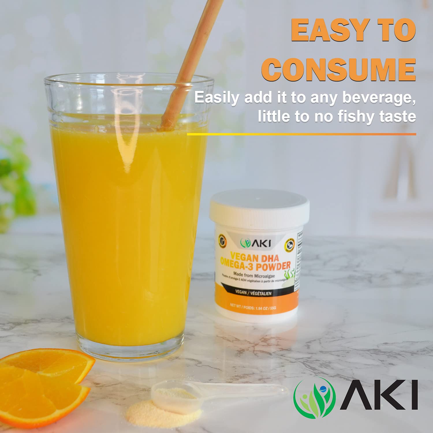 AKI ORGANIC Omega 3 DHA Microalgae Powder packaging