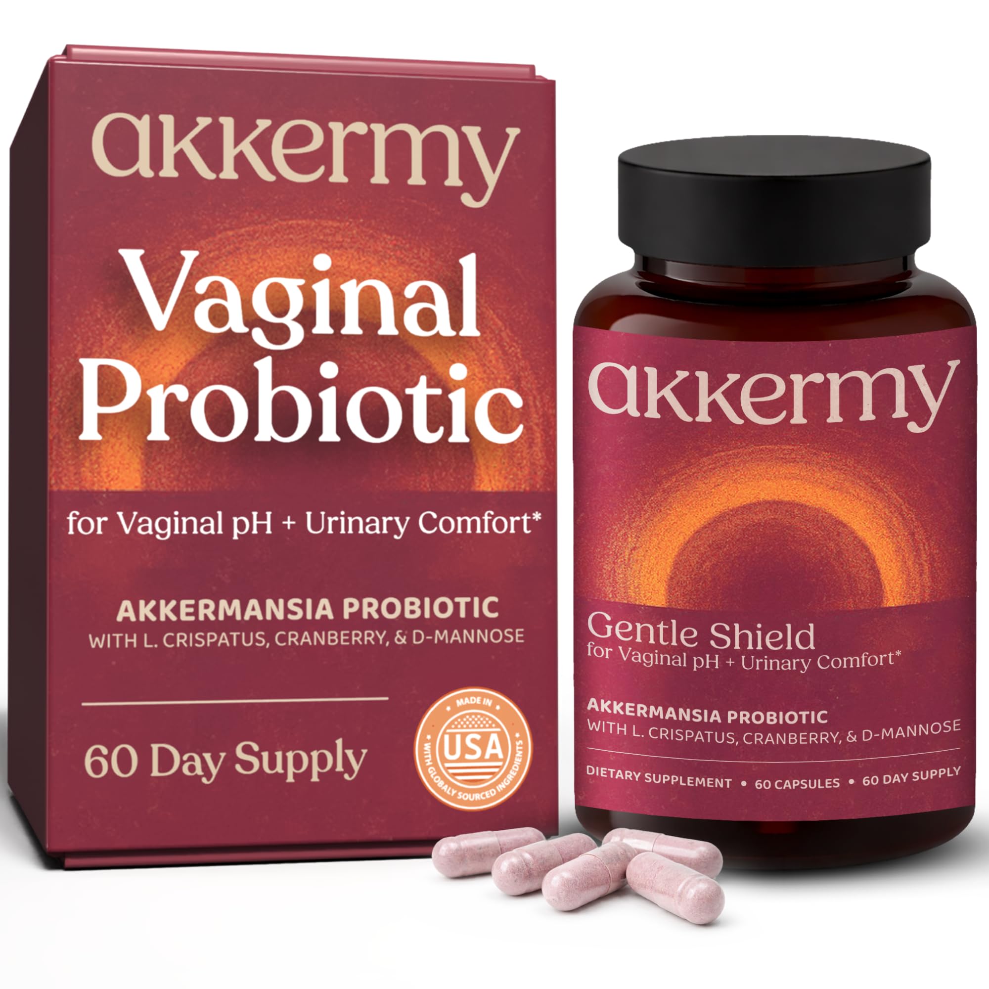 Akkermy Gentle Shield Probiotics for Women 60 Capsules front view