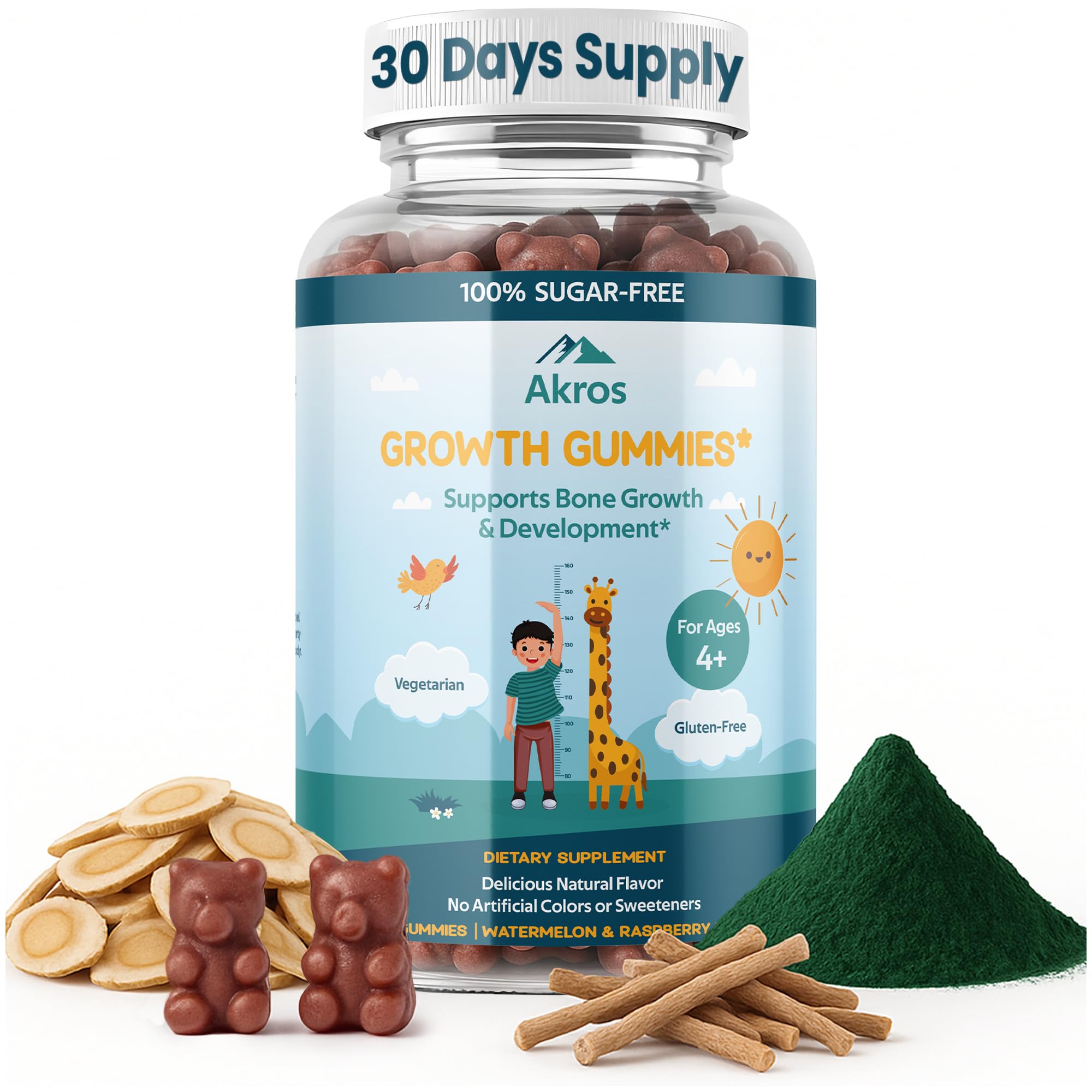 Akros Bone & Height Support Gummies front view with packaging