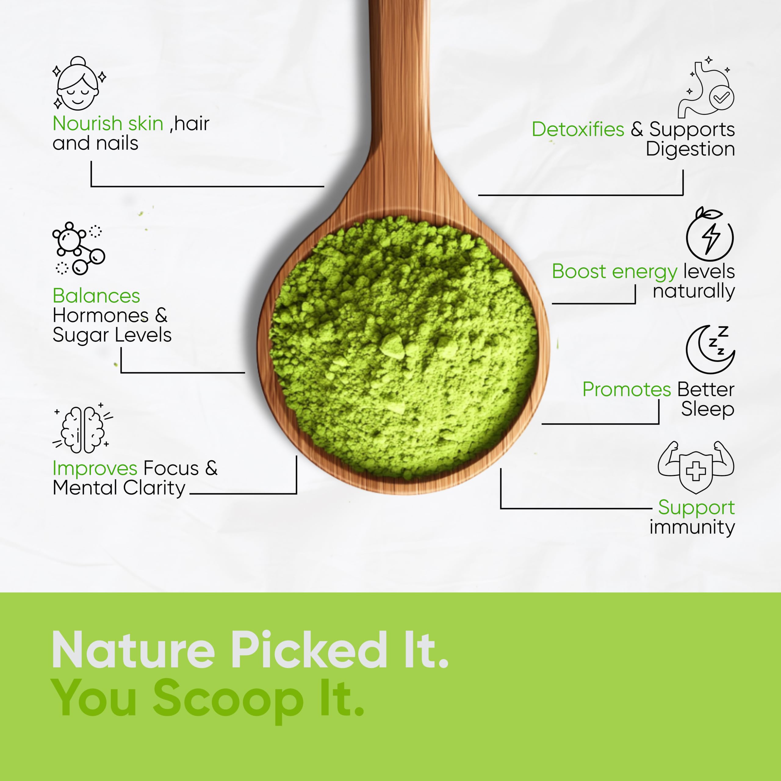 ALADA ORGANIC Moringa Powder 200g with a teaspoon