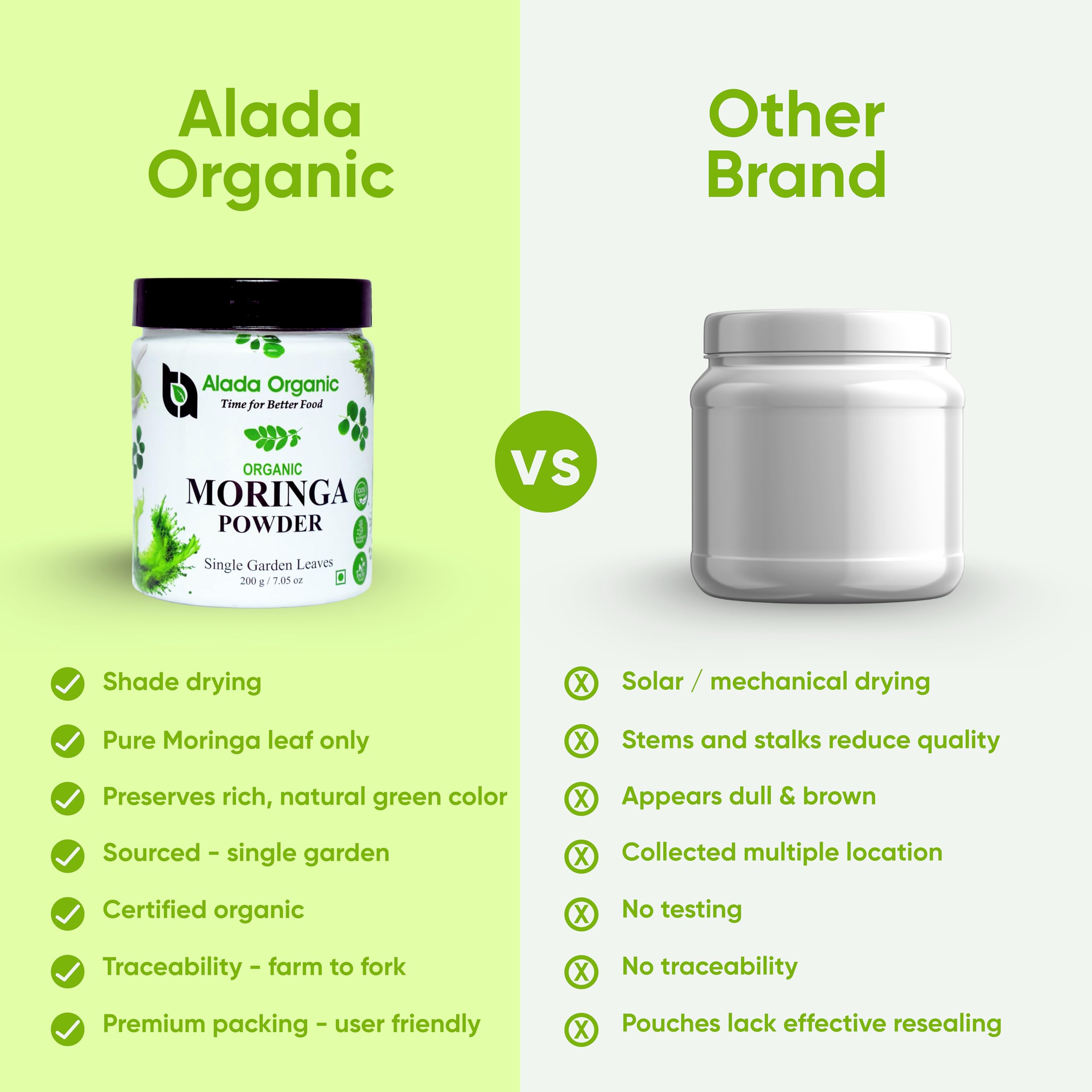 ALADA ORGANIC Moringa Powder on a wooden table