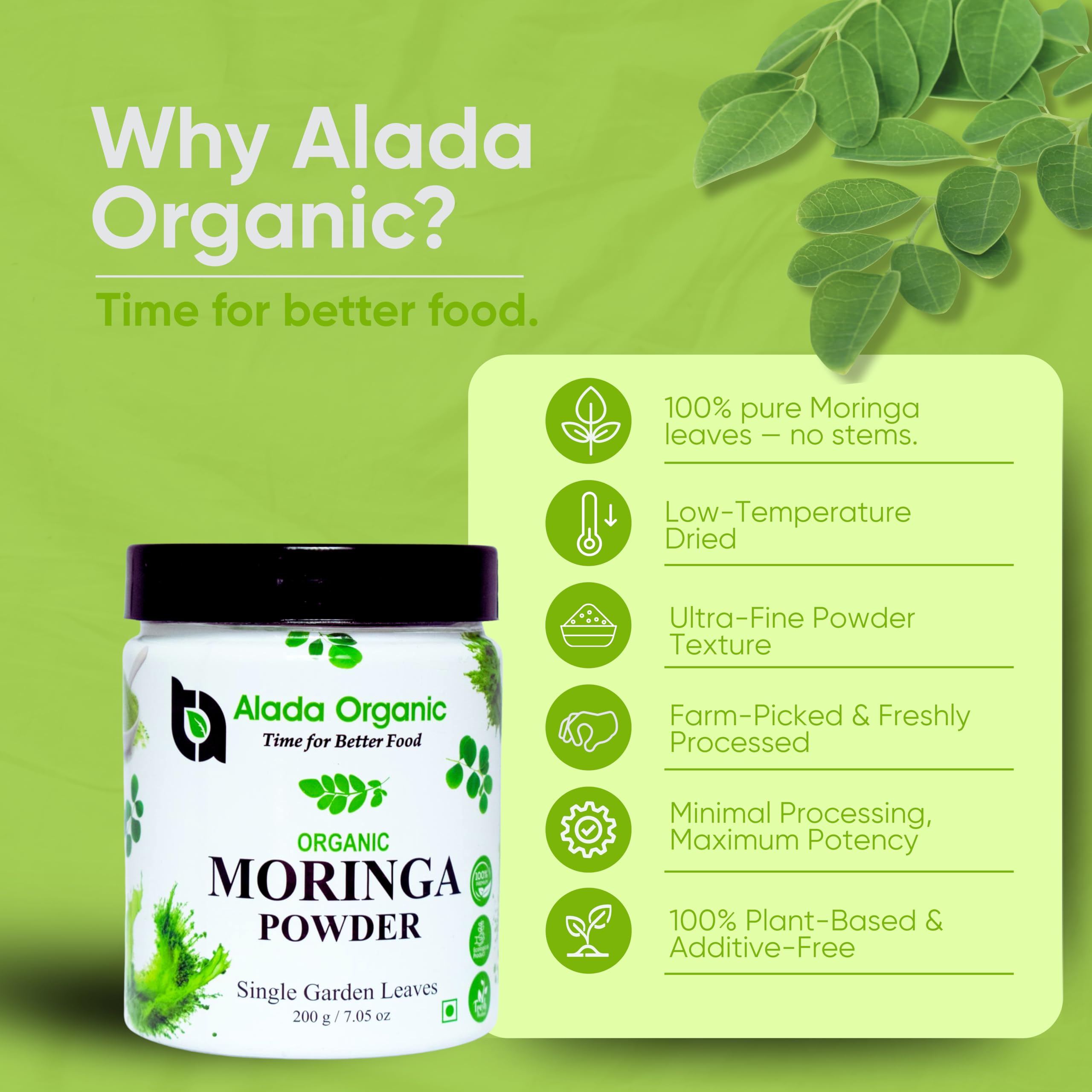 ALADA ORGANIC Moringa Powder packaging side view