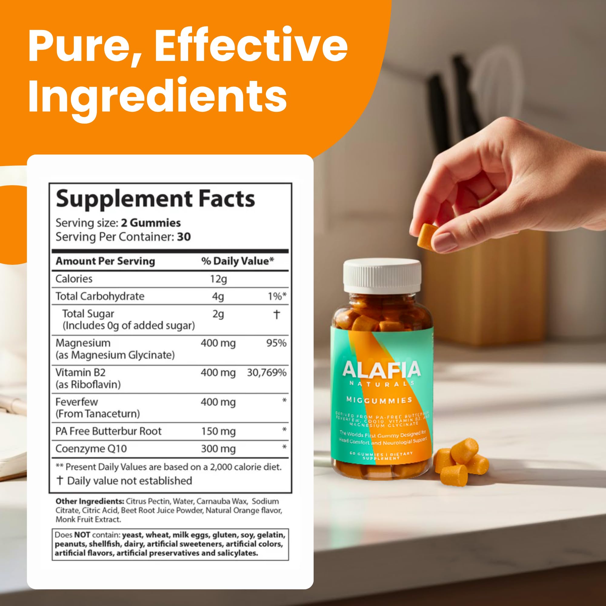 Alafia Naturals Miggummies ingredients list on packaging