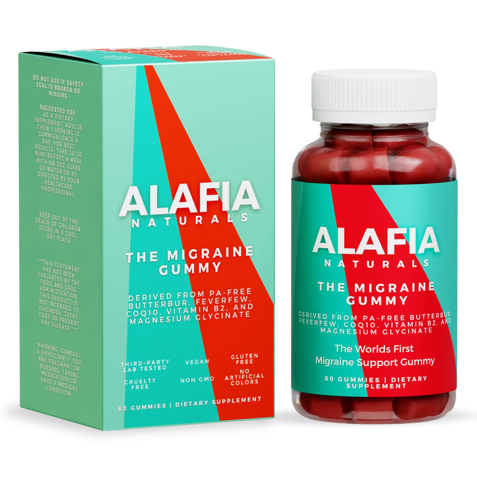 Alafia Naturals Migraine Gummy ingredients list on the packaging