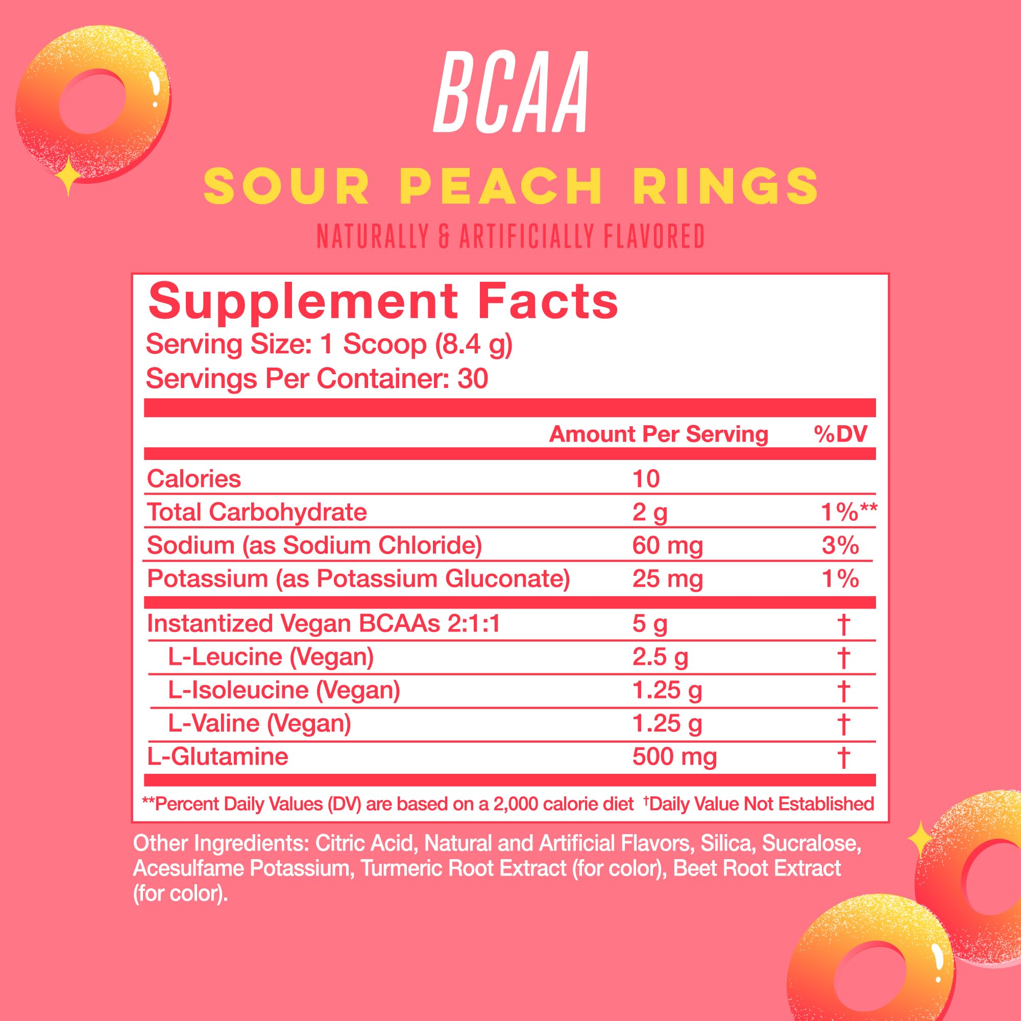 Alani Nu BCAAs 252g side view showing nutritional information