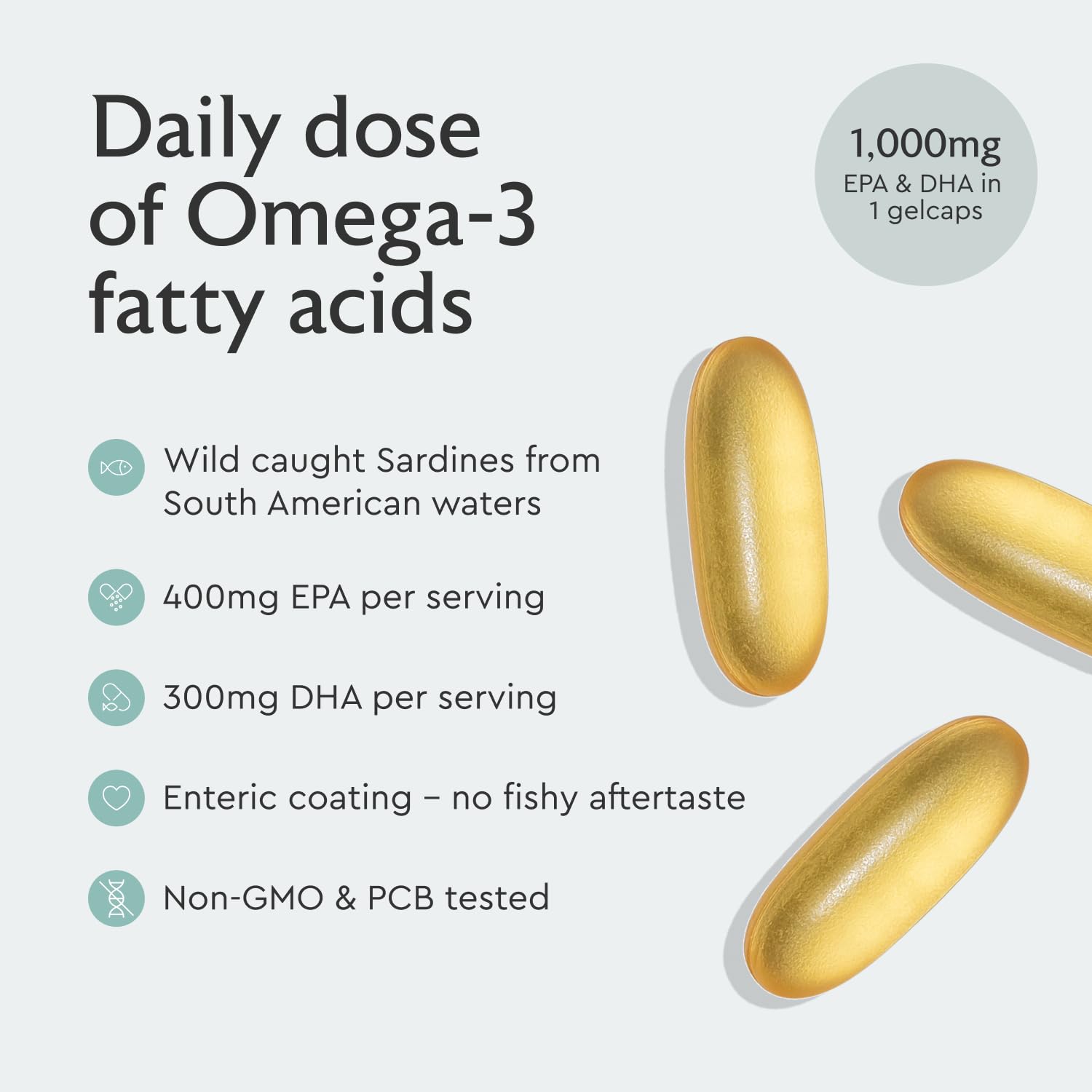 Alaya Naturals Fish Oil Softgels side view showing softgel size