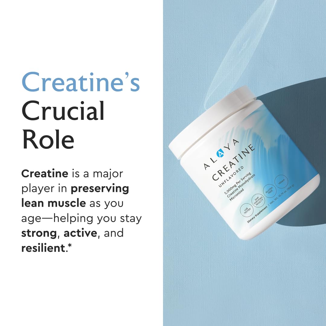 Alaya Naturals Micronized Creatine Monohydrate mixed in a glass