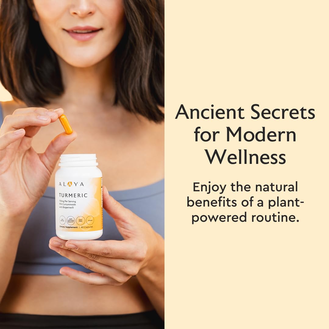 Alaya Naturals Turmeric Supplement capsules close-up