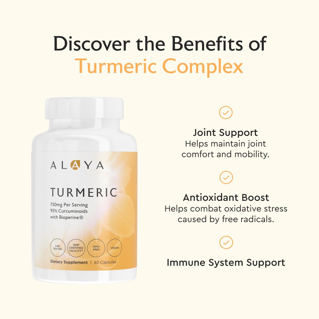 Alaya Naturals Turmeric Supplement side view packaging