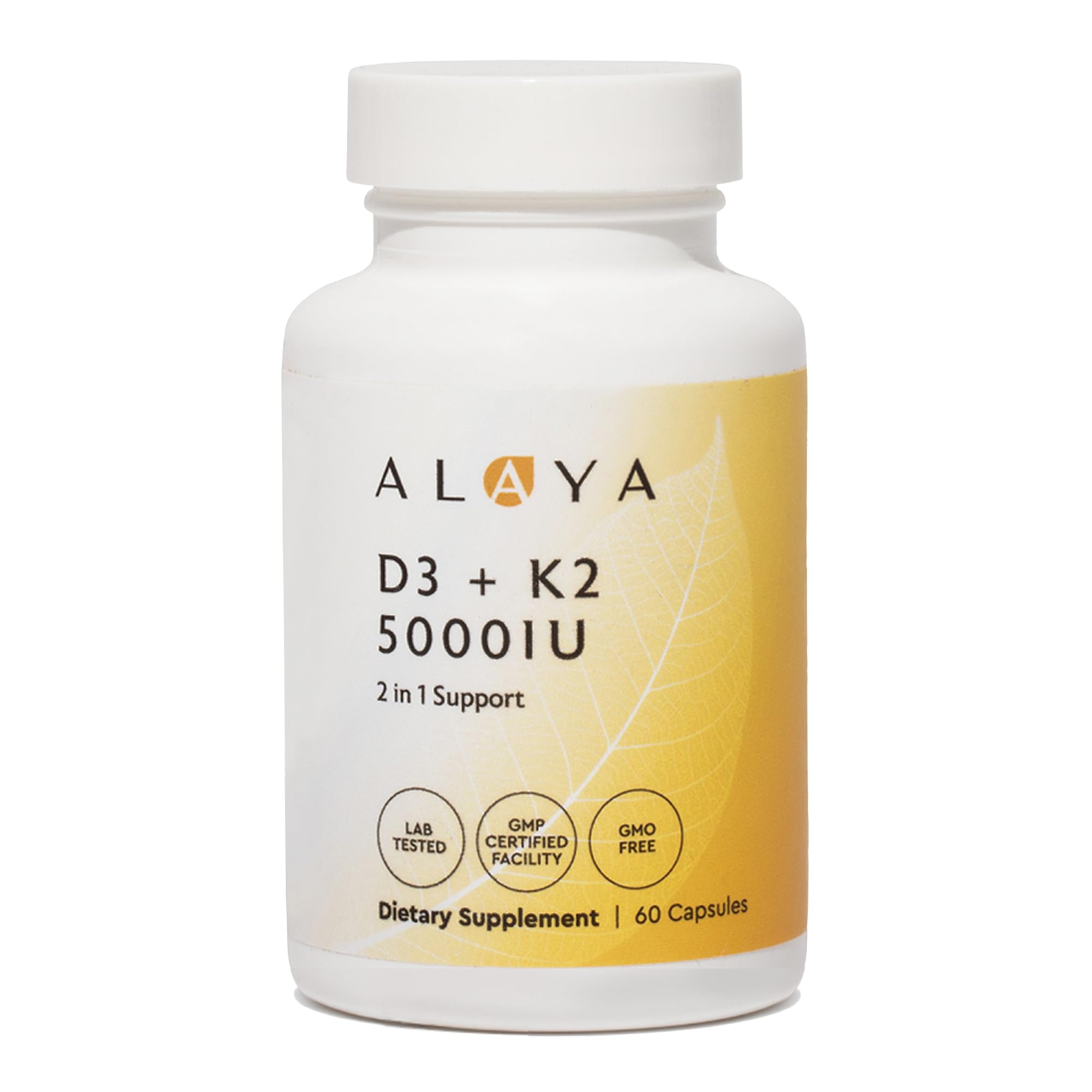 Alaya Naturals Vitamin D3 & K2 capsules front view