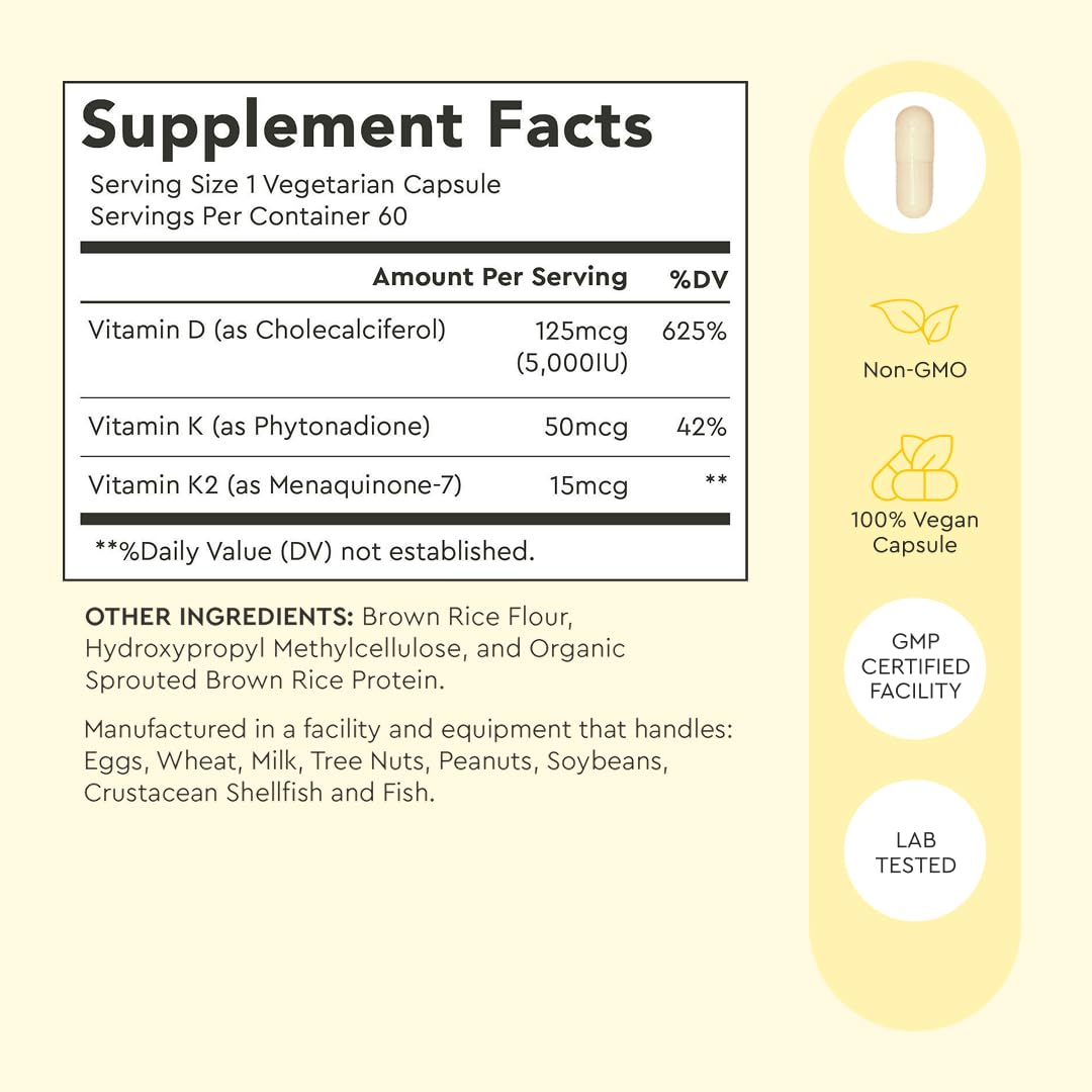 Alaya Naturals Vitamin D3 & K2 capsules side view