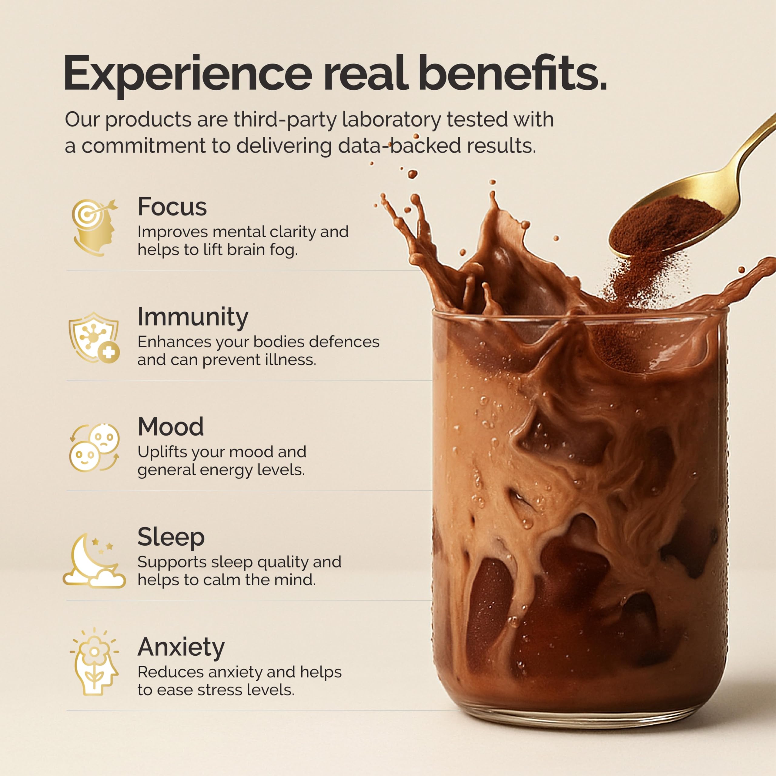 alcami elements Mushroom Cacao Superfood Ritual in a cup with cacao powder