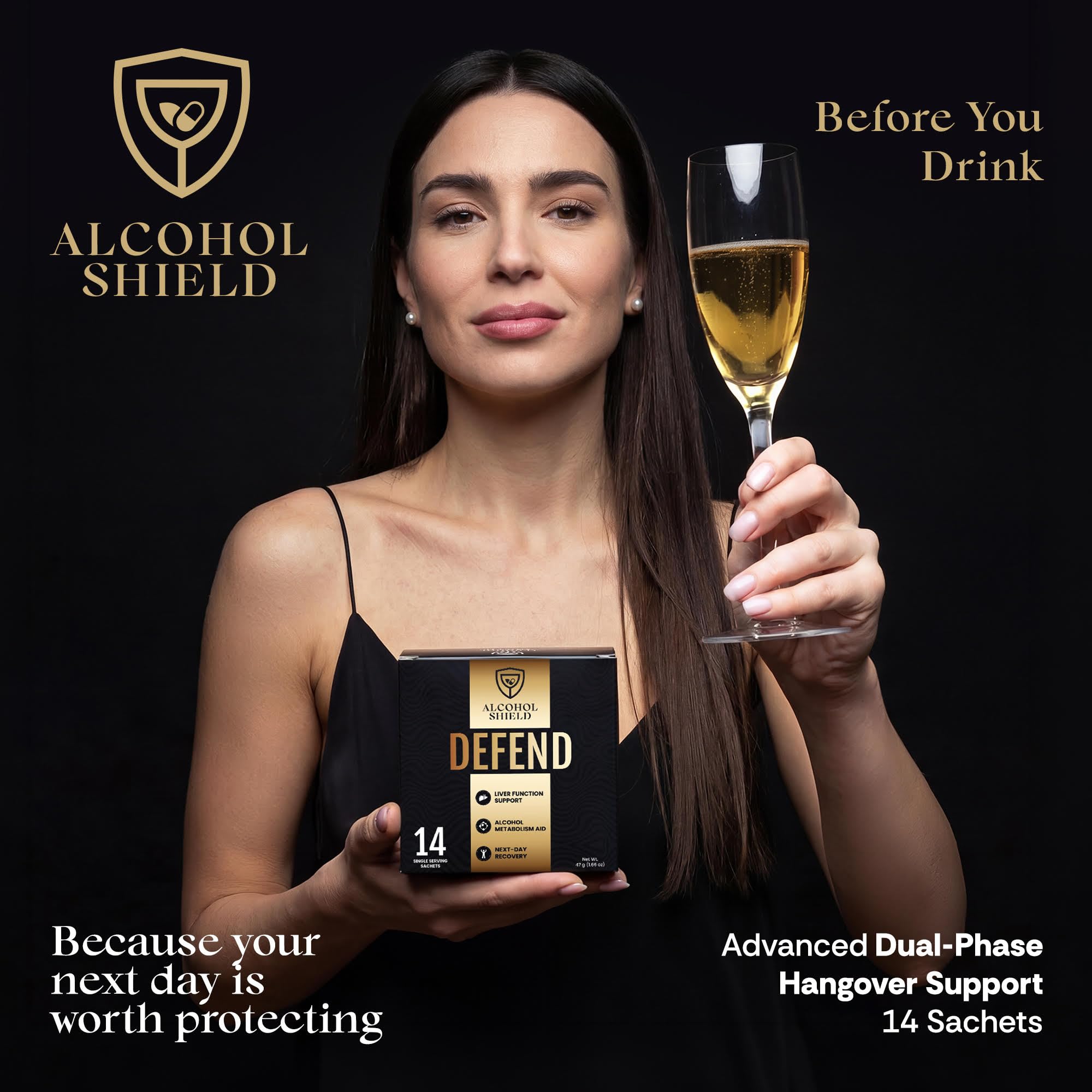 ALCOHOL SHIELD Hangover Support Supplement capsules in sachet