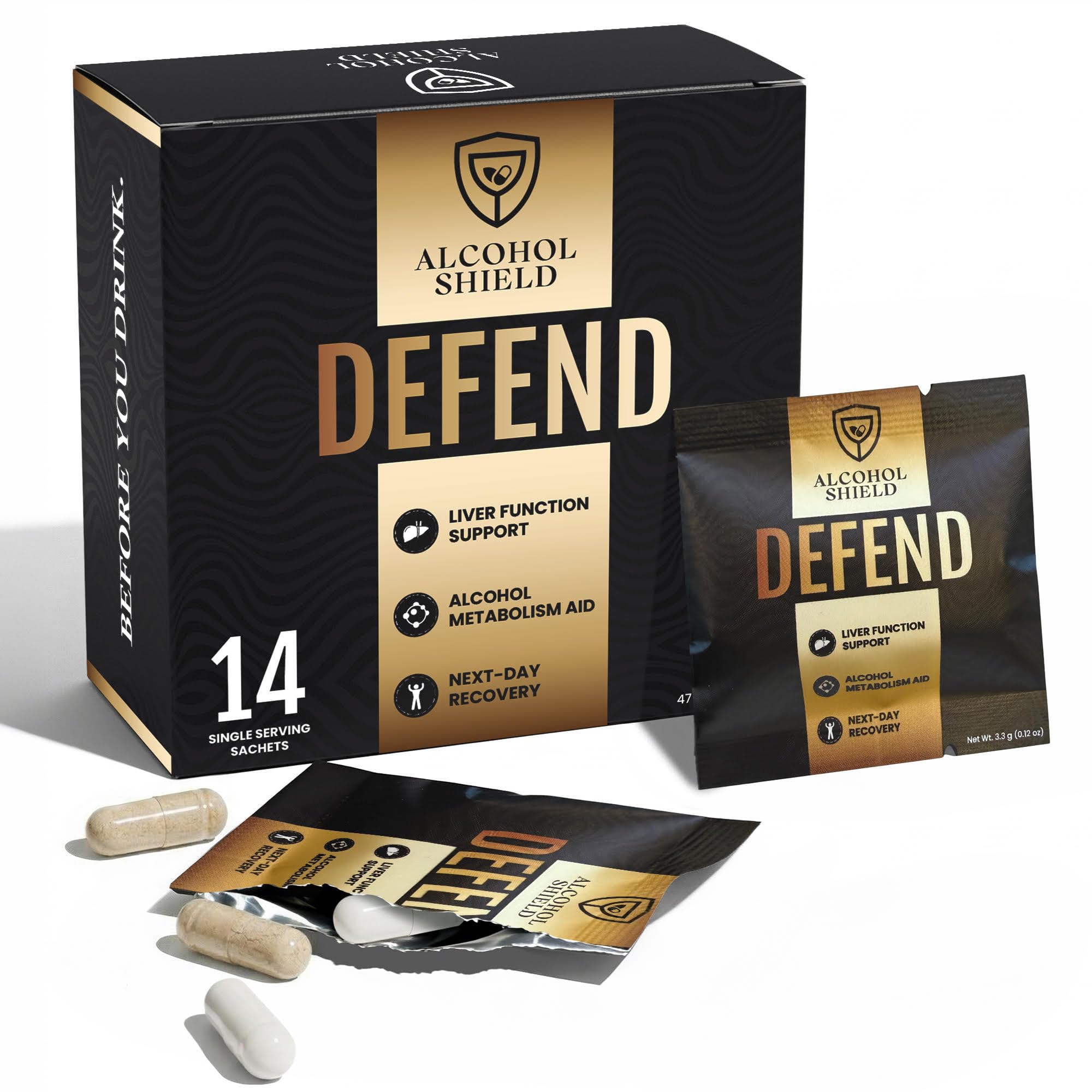 ALCOHOL SHIELD Hangover Support Supplement front view