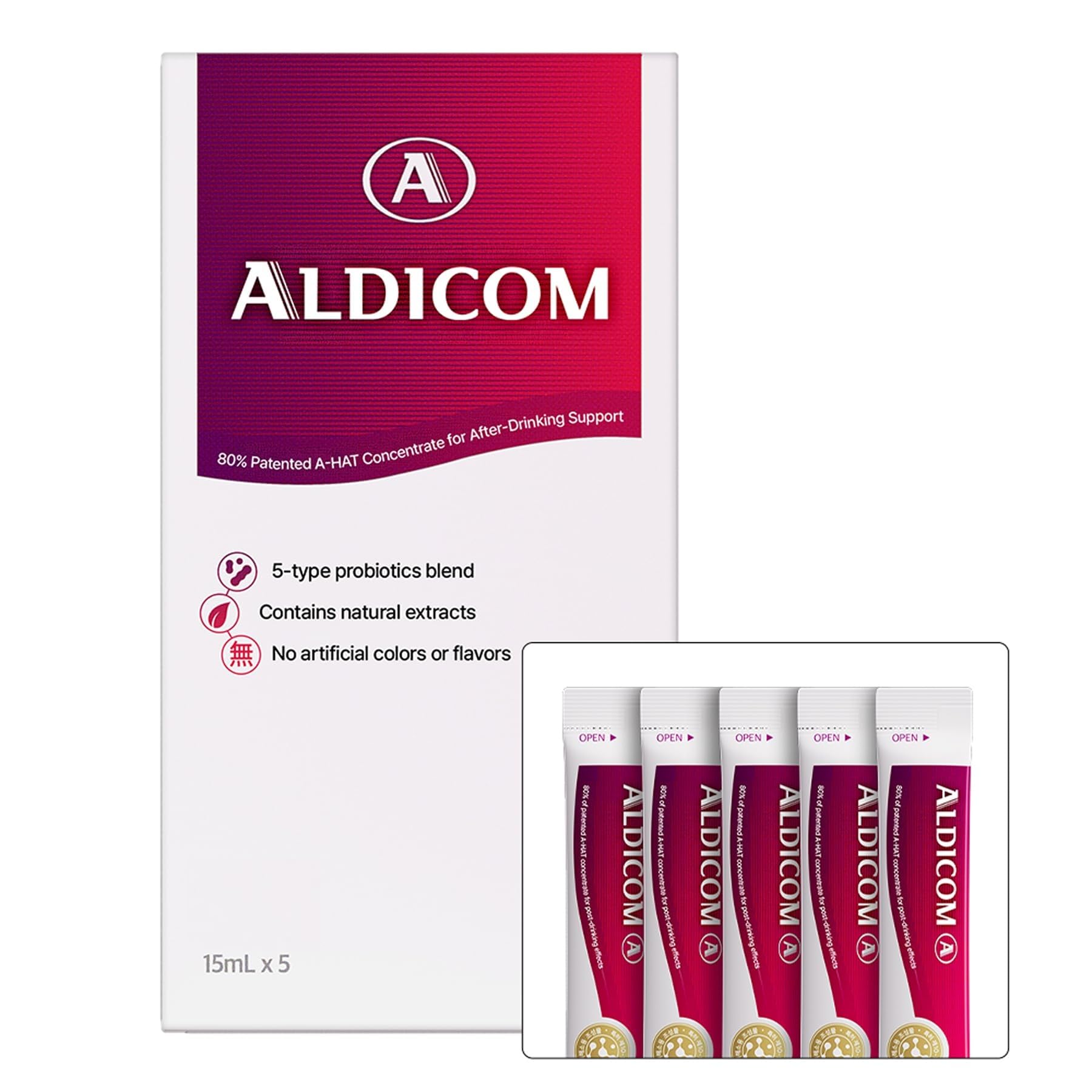 ALDICOM A After Drinking Supplement 5-Pack liquid sticks front view