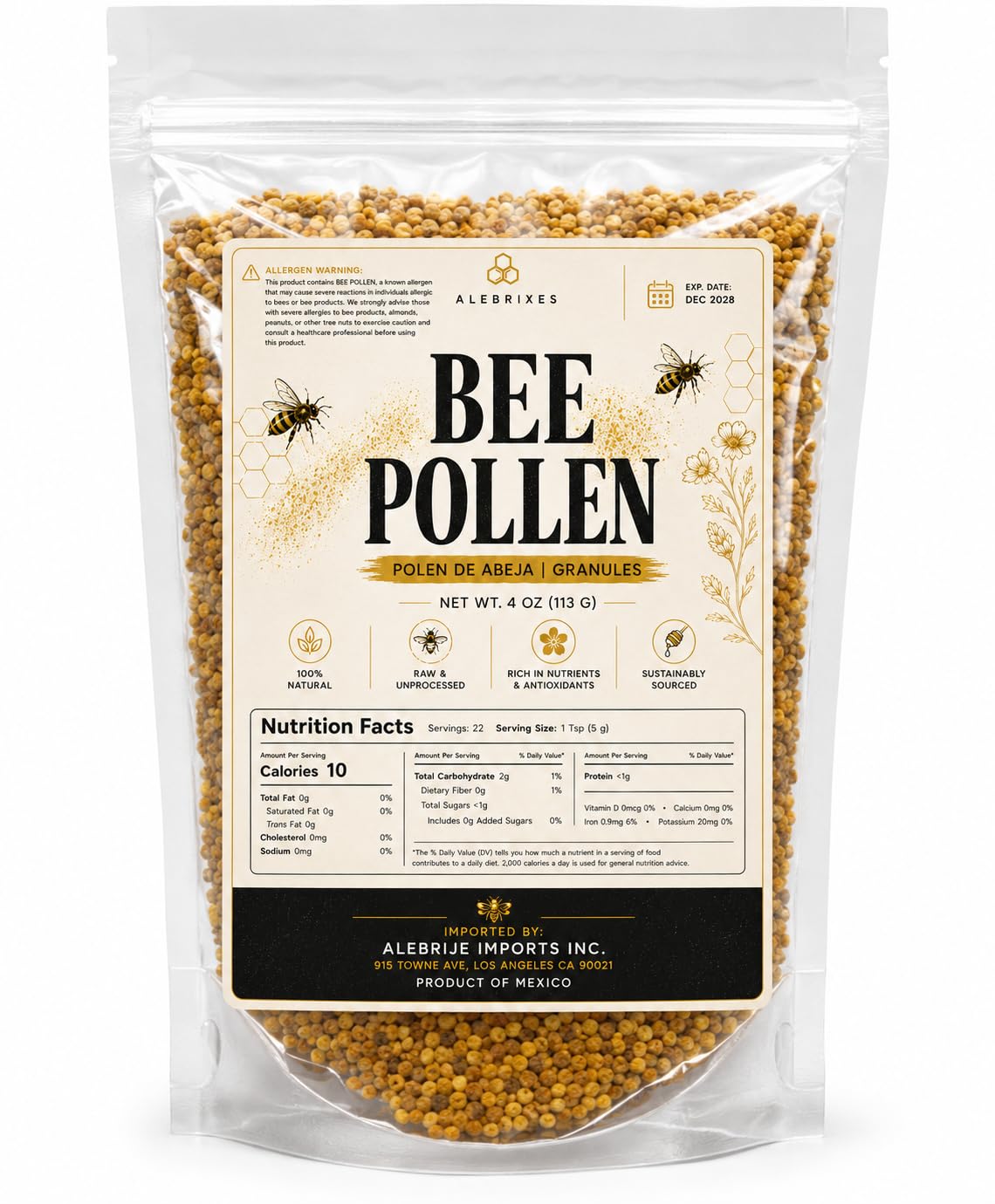 ALEBRIXES Bee Pollen supplement close-up of granules
