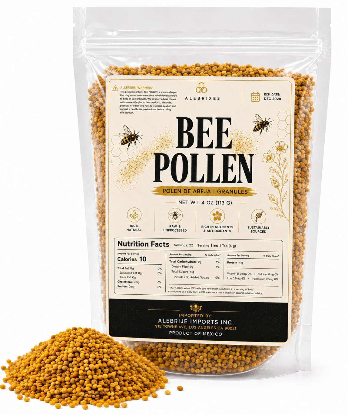 ALEBRIXES Bee Pollen supplement front view packaging