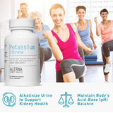 Alerna Kidney Health Potassium Citrate 99mg bottle with a measuring spoon