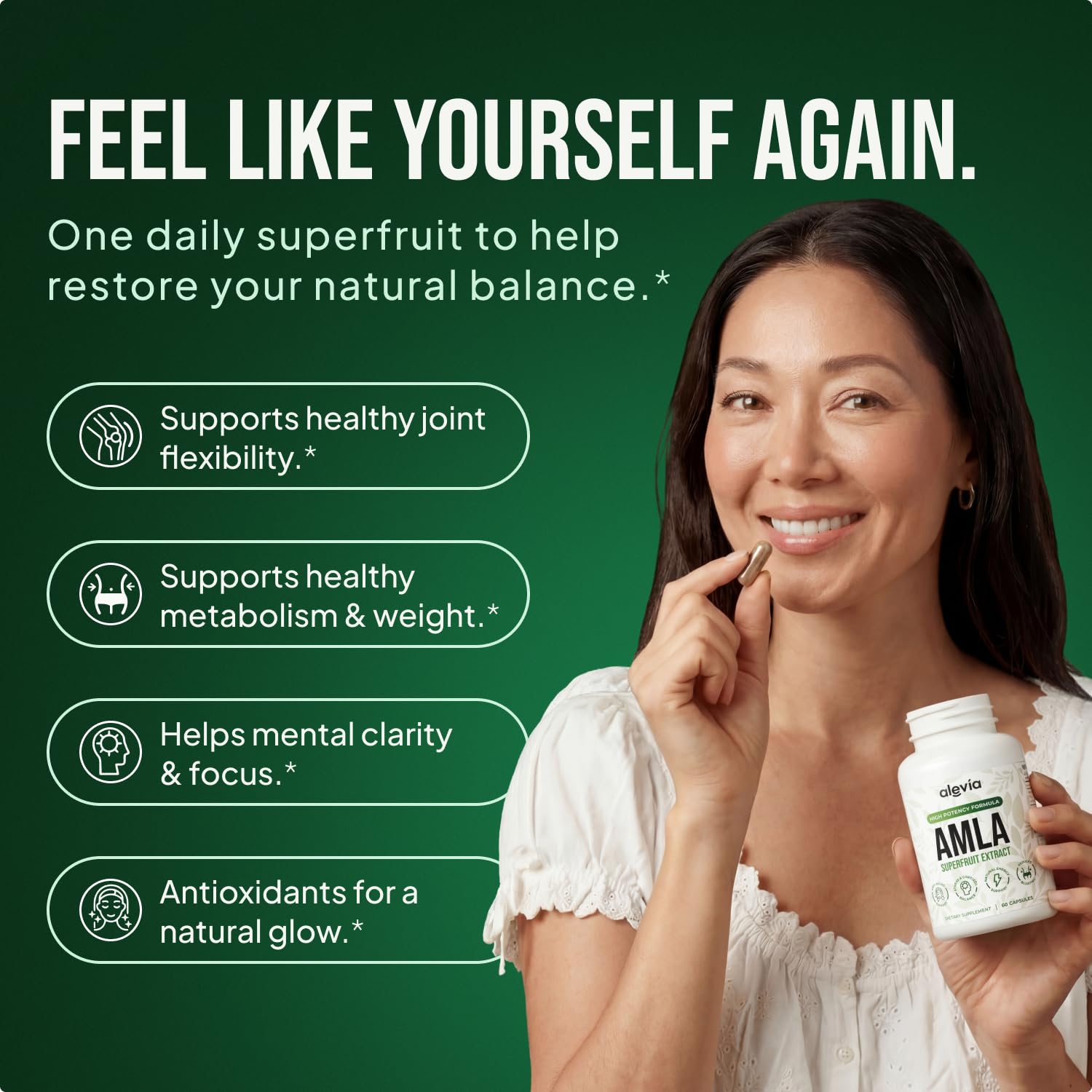 Alevia Organic Amla 1000mg Capsules back view with ingredient list