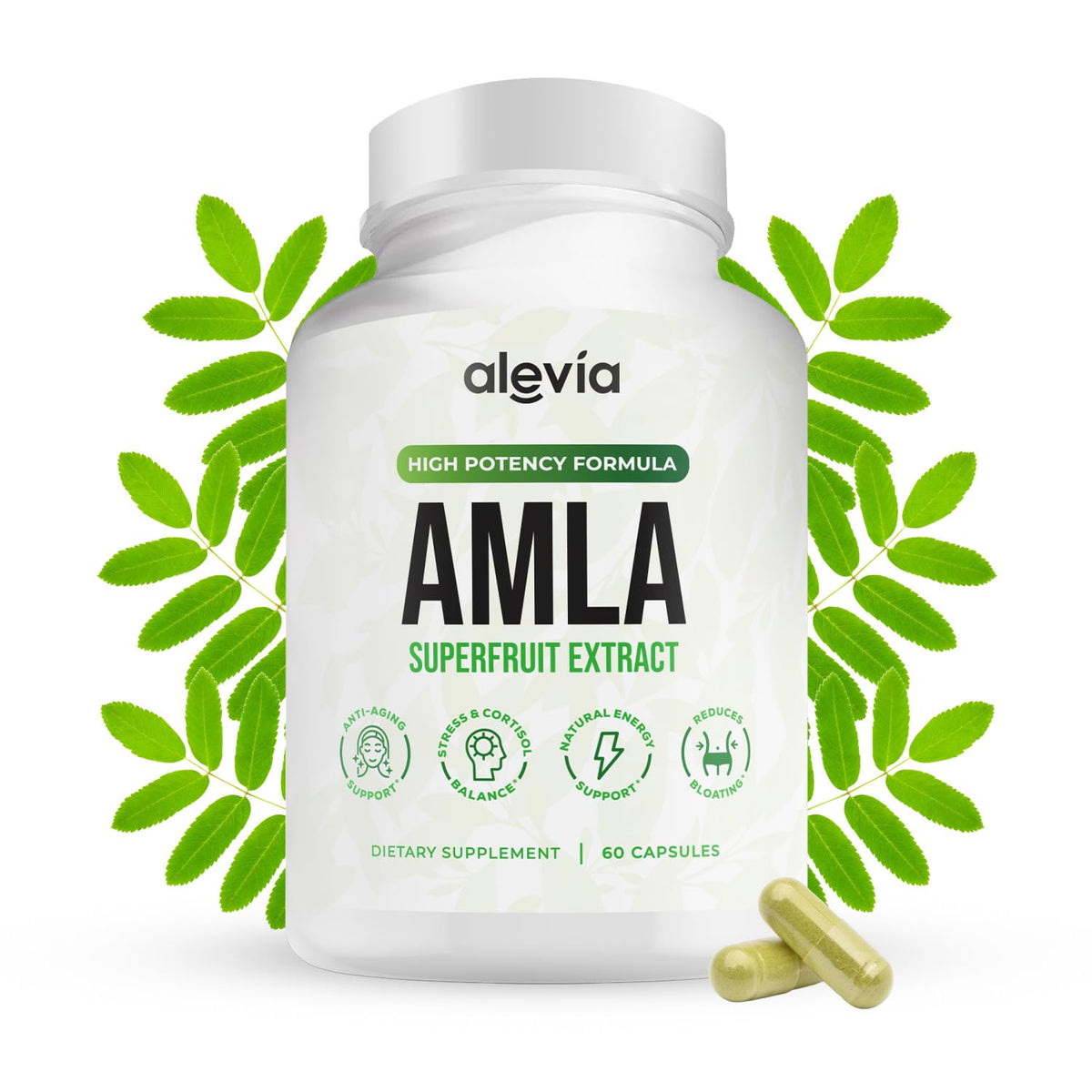Alevia Organic Amla 1000mg Capsules front view with packaging