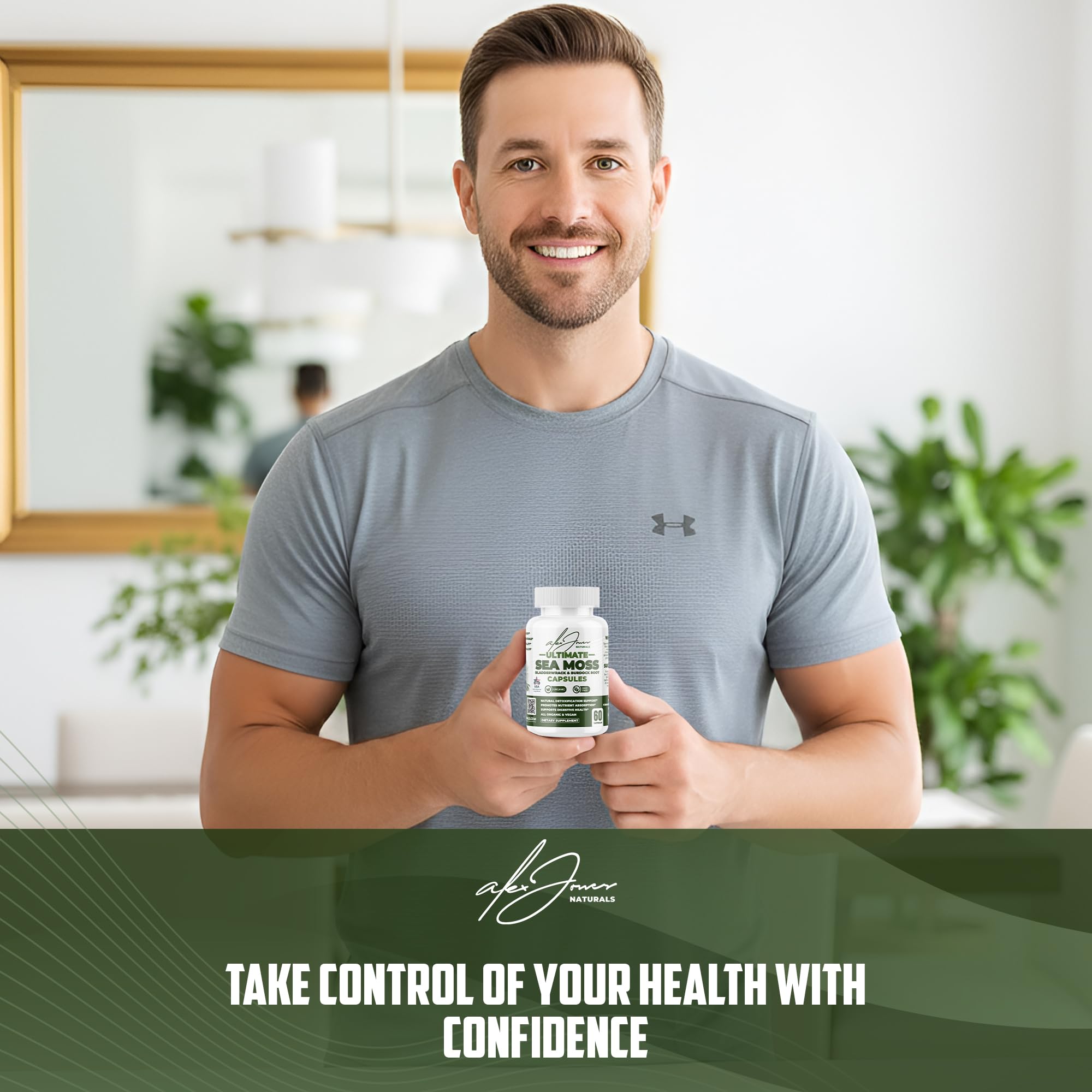 Alex Jones Naturals Sea Moss Capsules in a lifestyle setting