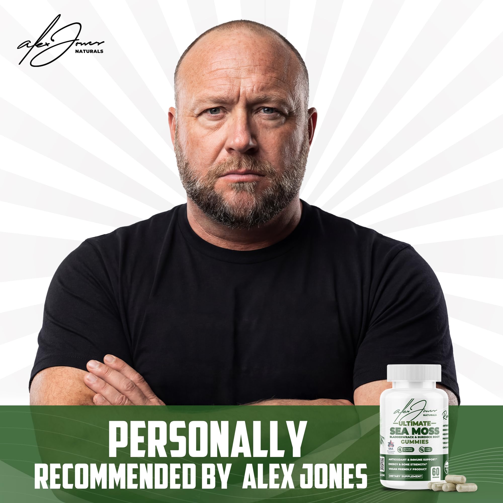 Alex Jones Naturals Sea Moss Capsules side view showing capsule details