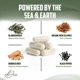 Alex Jones Naturals Sea Moss Capsules with natural ingredients displayed