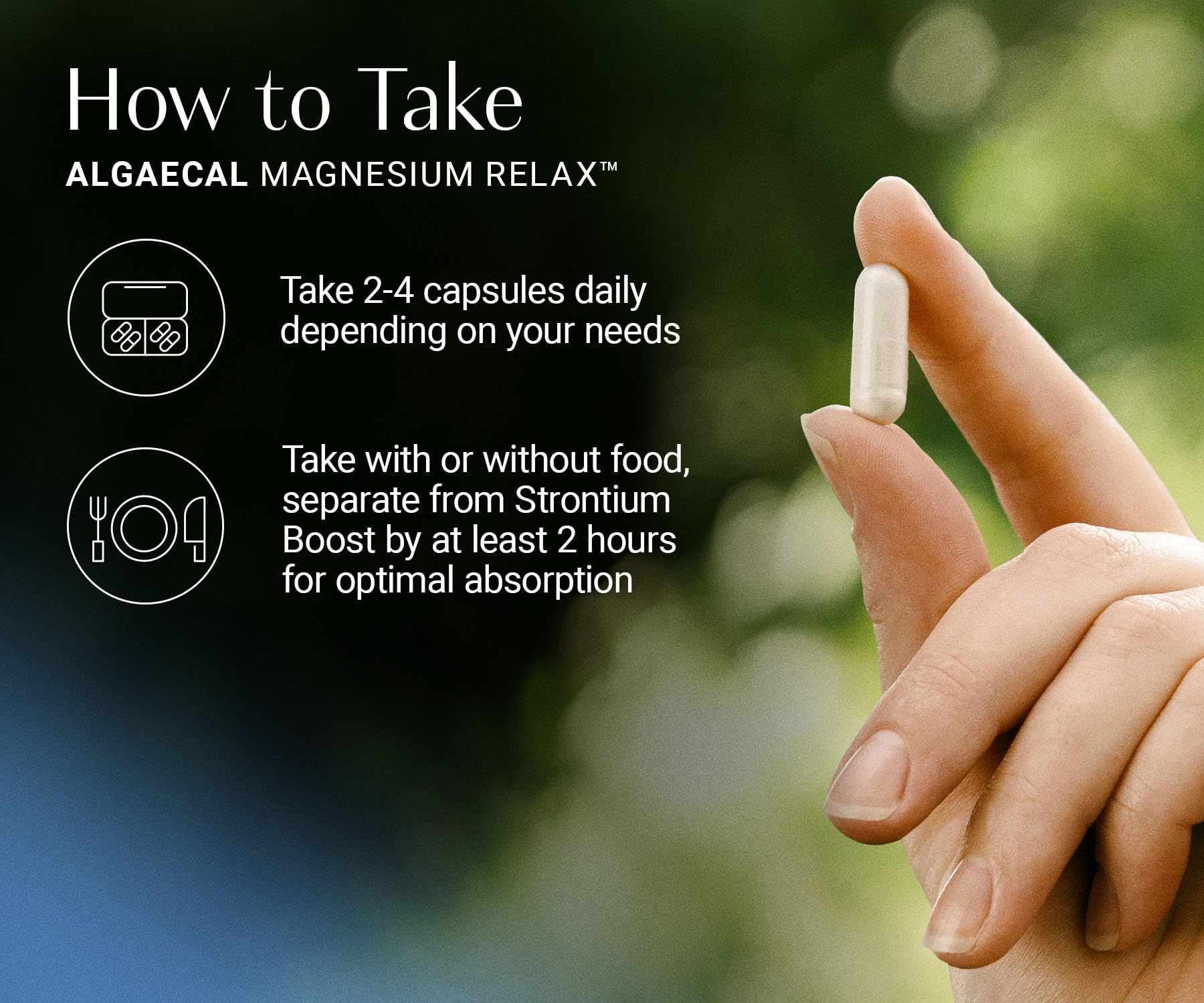 ALGAECAL Magnesium daily wellness Supplement on a table with a glass of water