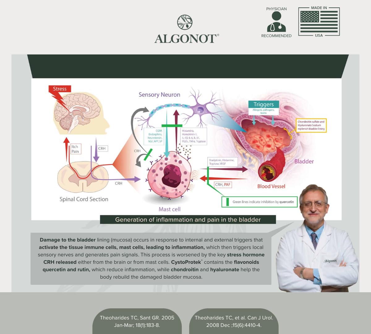 Algonot CystoProtek Bladder Support Supplement bottle with a measuring spoon