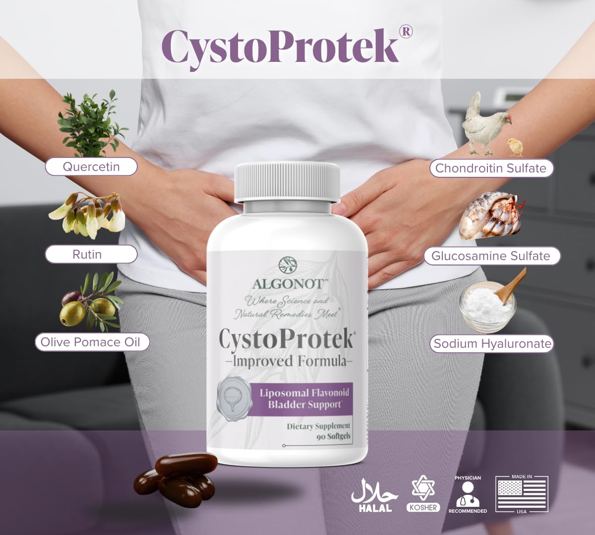 Algonot CystoProtek Bladder Support Supplement packaging side view