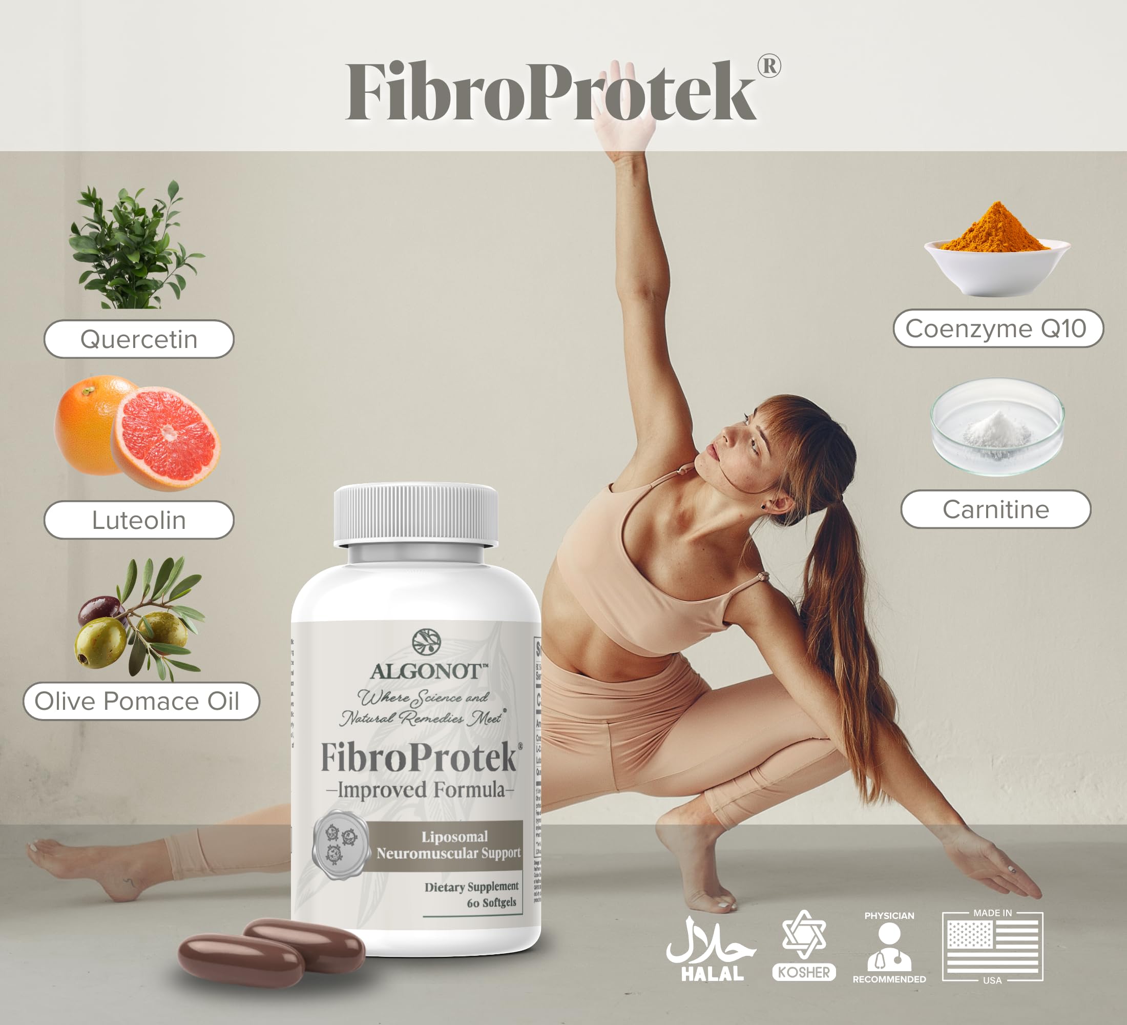 Algonot FibroProtek CoQ10 softgel capsules side view