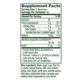 Align Gummies nutritional information on packaging