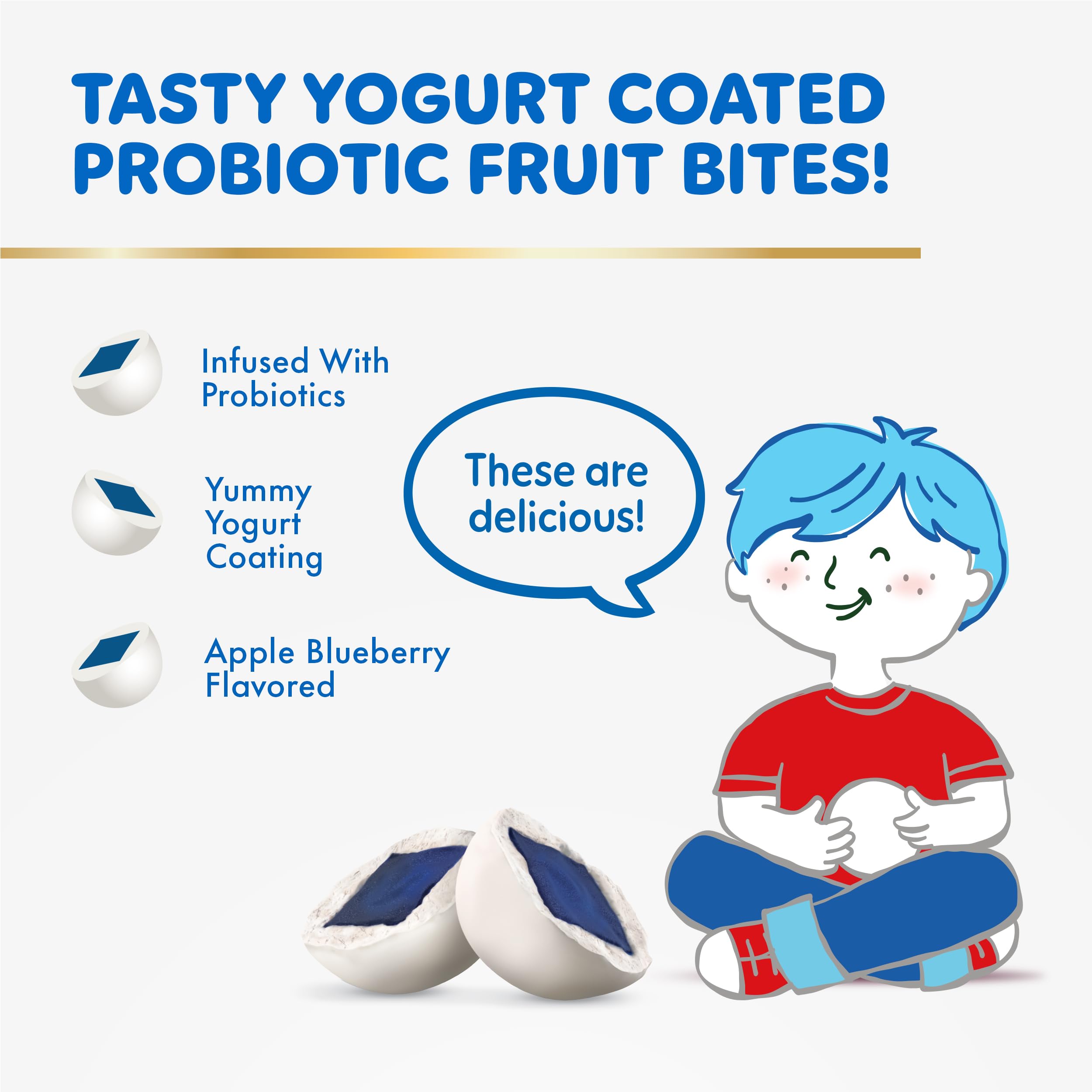 Align Kids Yogurt-Coated Probiotic Fruit Bites showing apple blueberry flavour