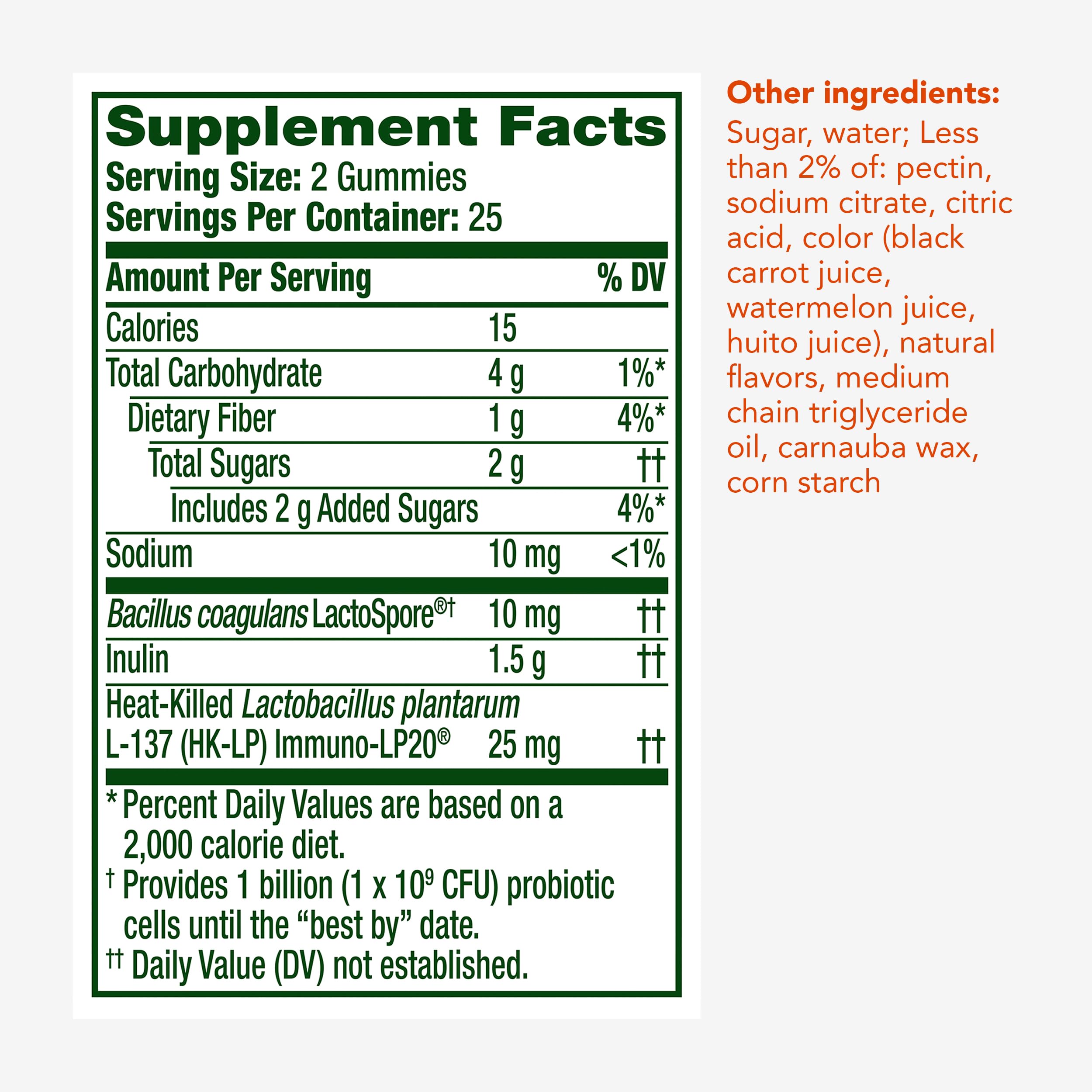 Align Probiotic 3-in-1 Biotic Gummies 170g ingredients list