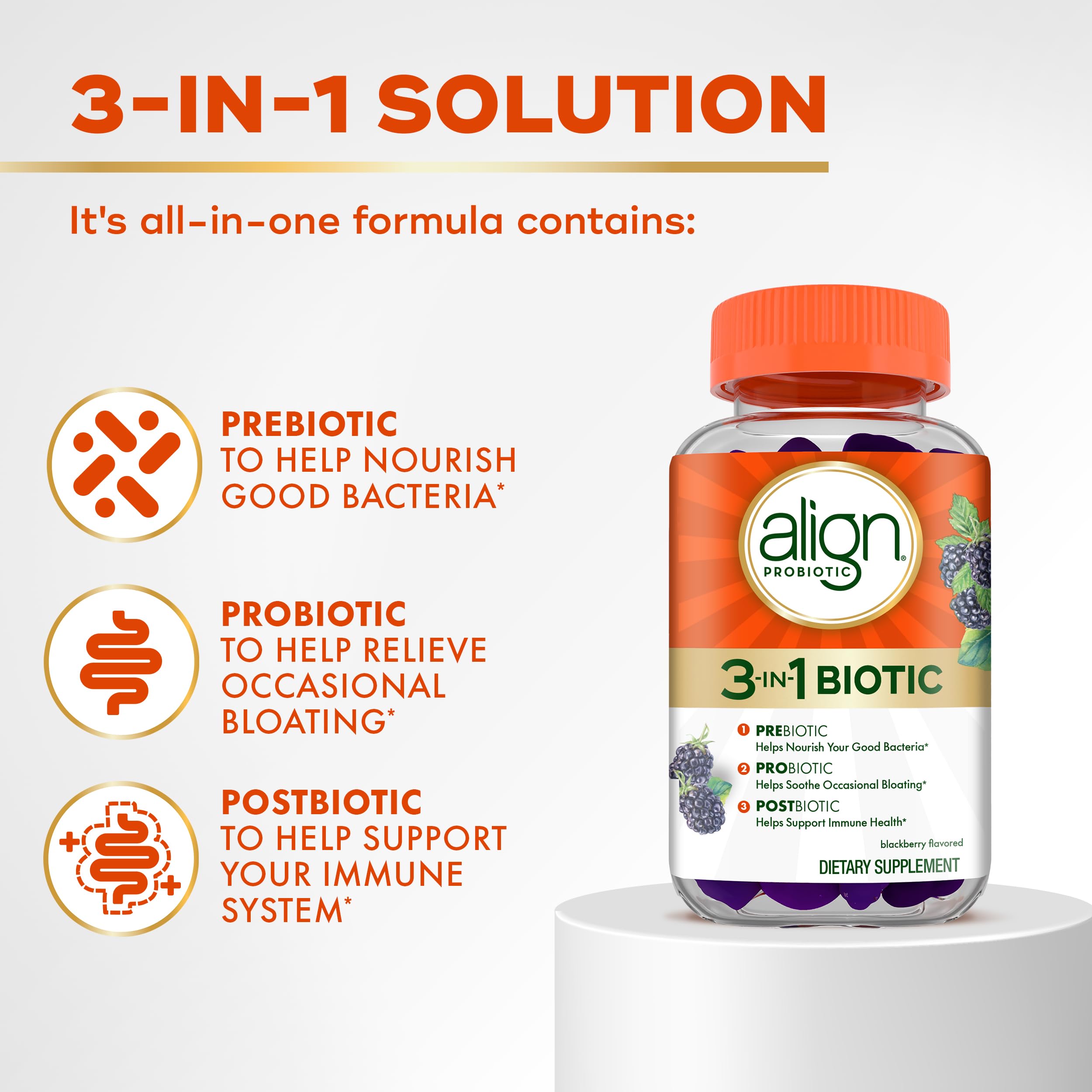 Align Probiotic 3-in-1 Biotic Gummies 170g packaging