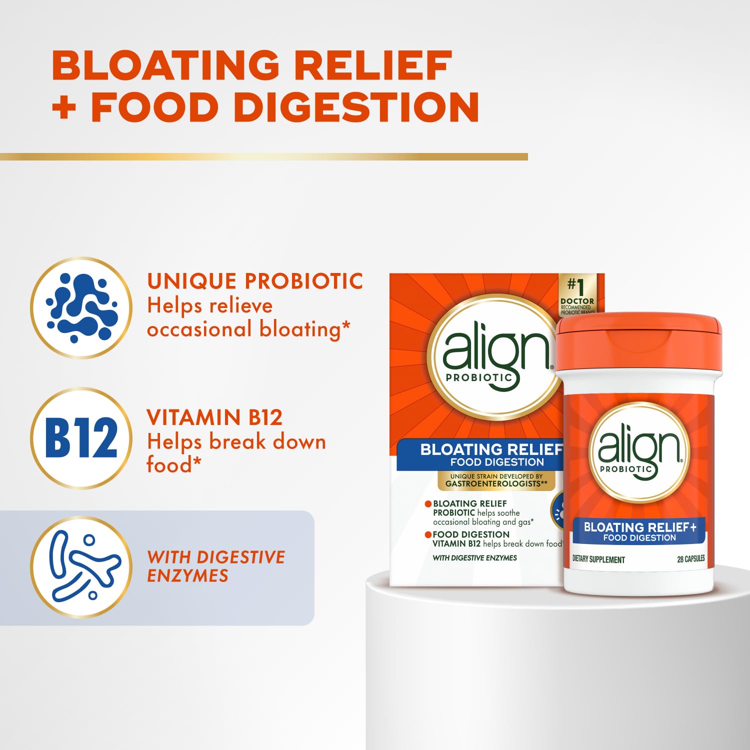 Align Probiotic Relief + Food daily 28 Capsules side view